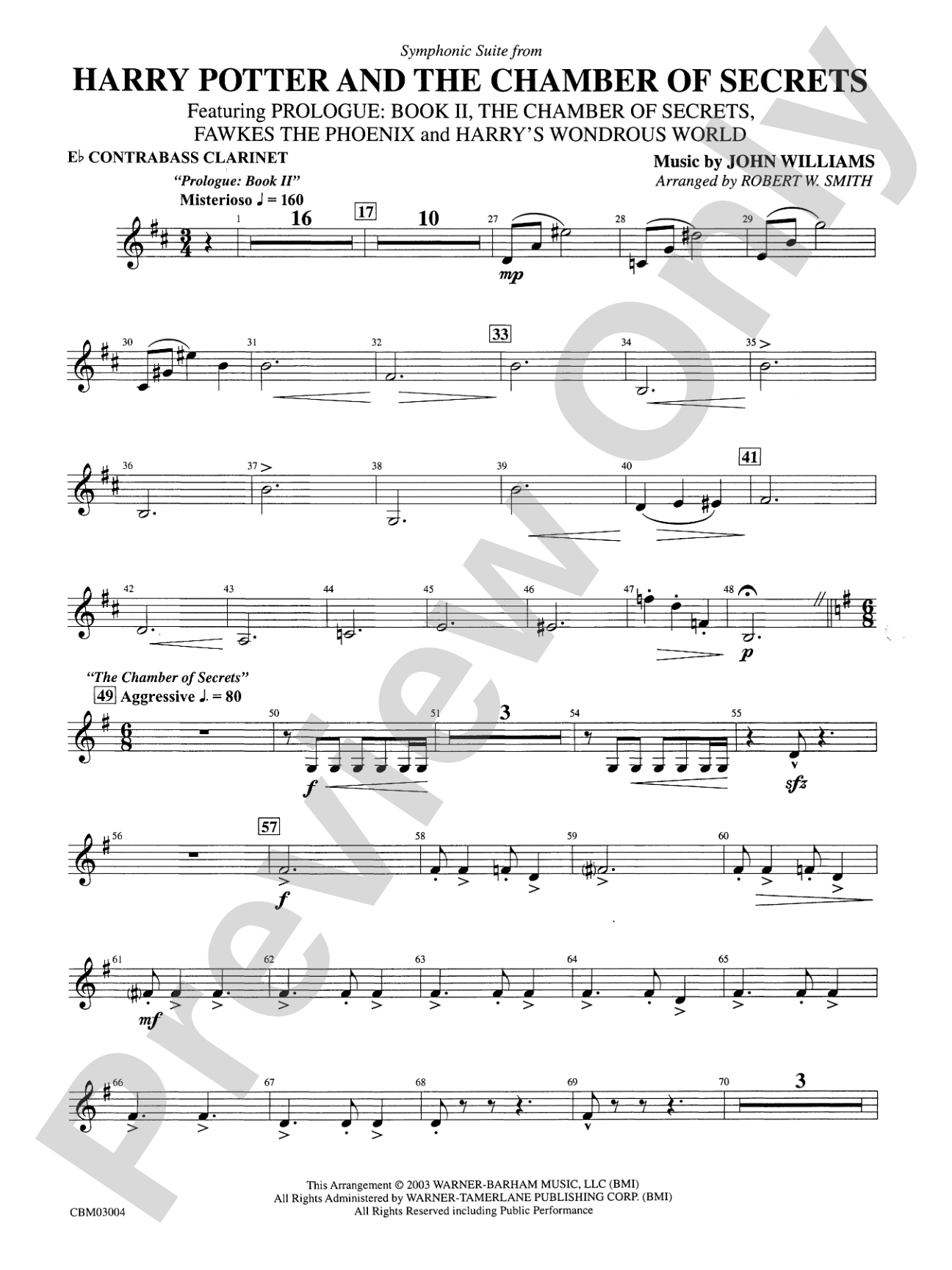 Harry Potter and the Chamber of Secrets, Symphonic Suite from: E-flat Contrabass Clarinet