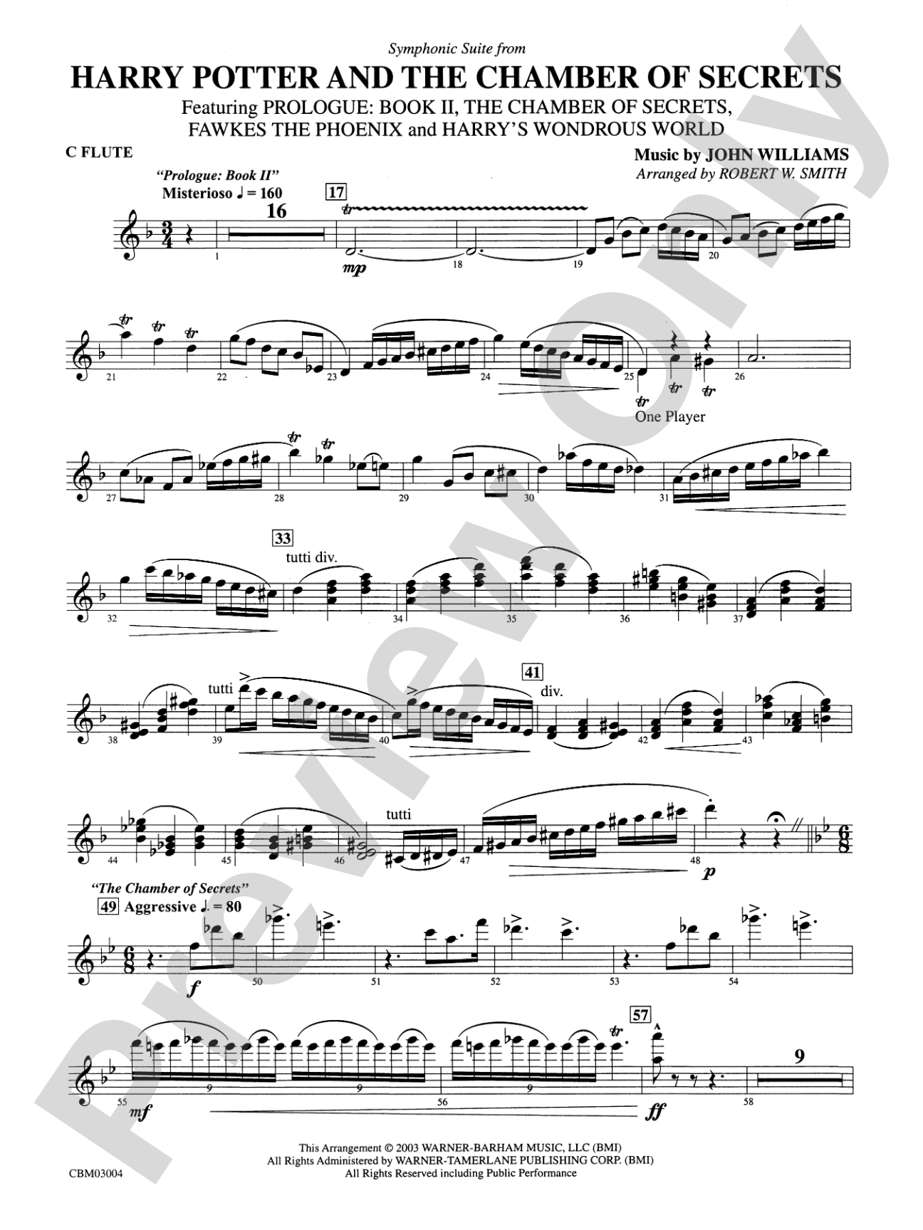 Harry Potter and the Chamber of Secrets, Symphonic Suite from: Flute