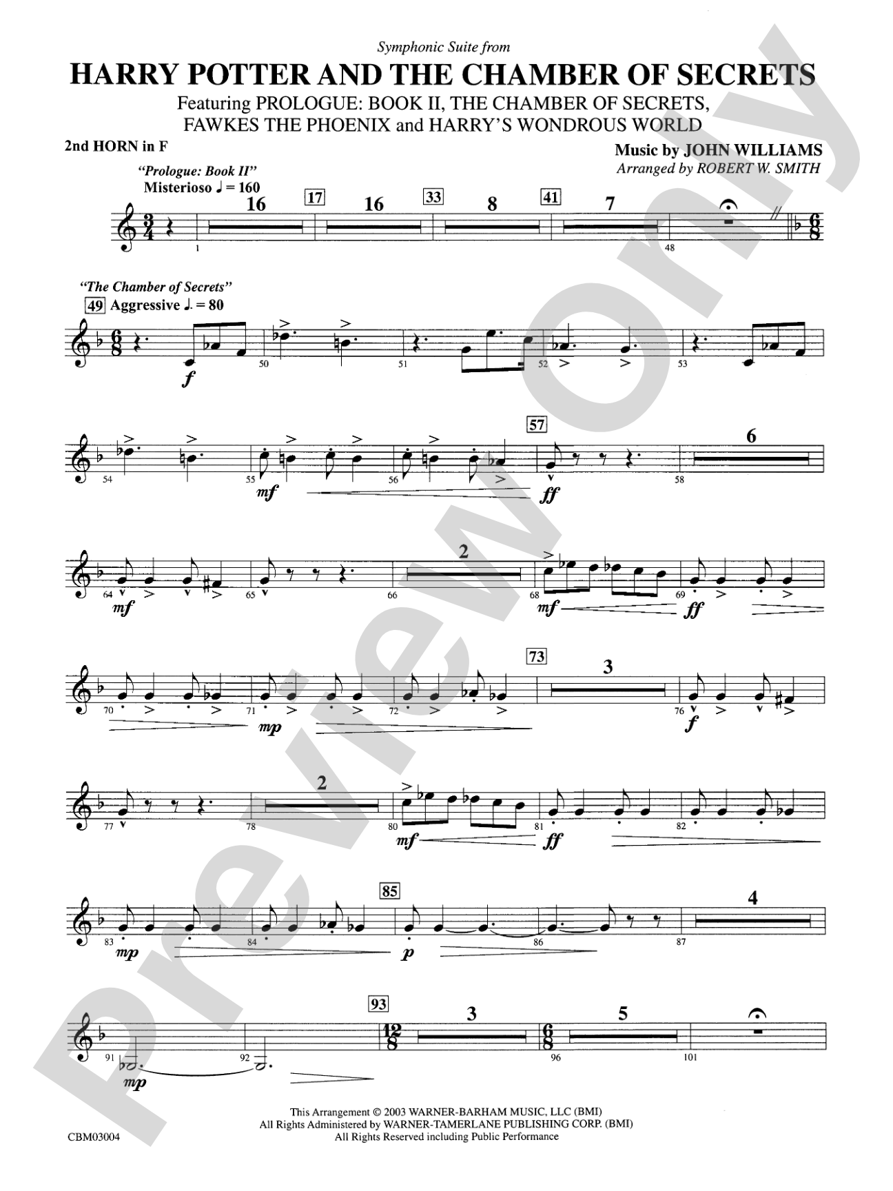 Harry Potter and the Chamber of Secrets, Symphonic Suite from: 2nd F Horn