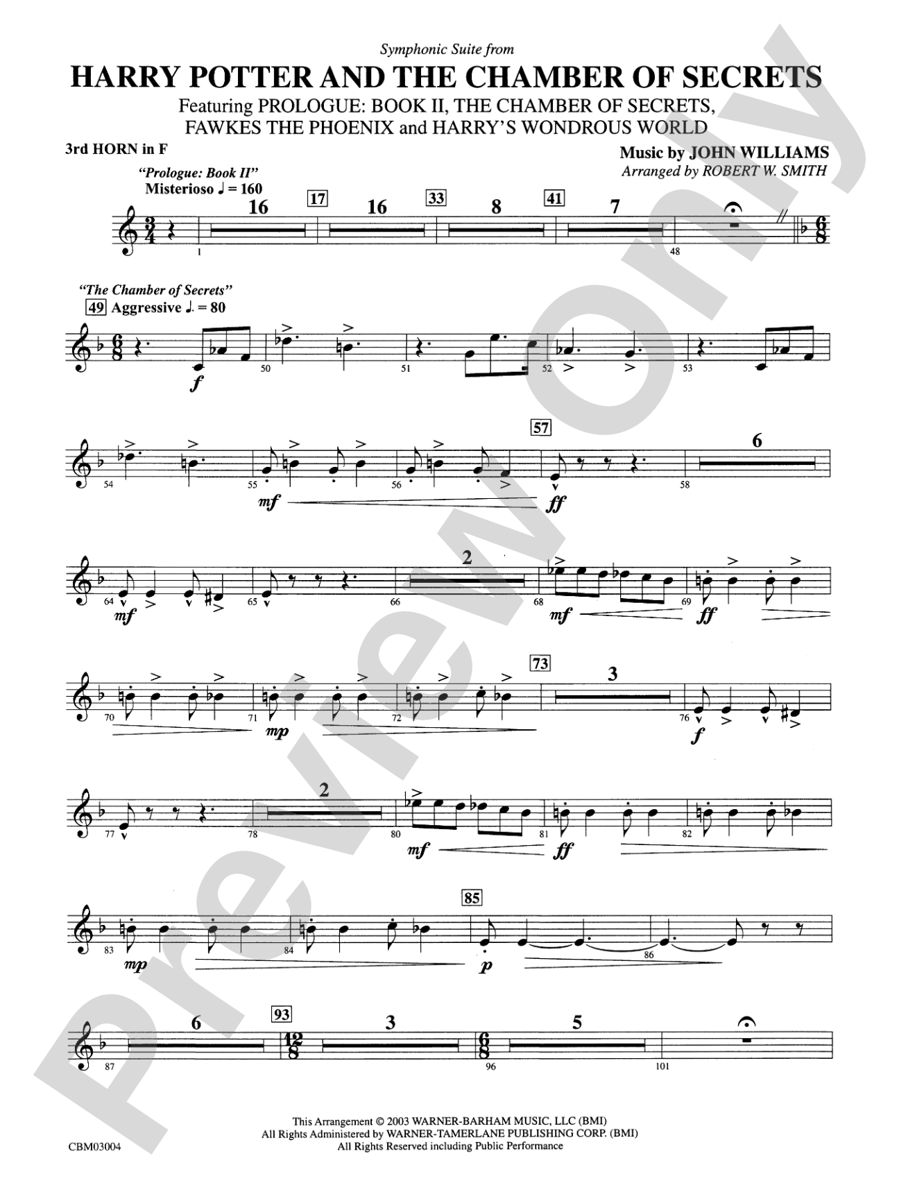Harry Potter and the Chamber of Secrets, Symphonic Suite from: 3rd F Horn