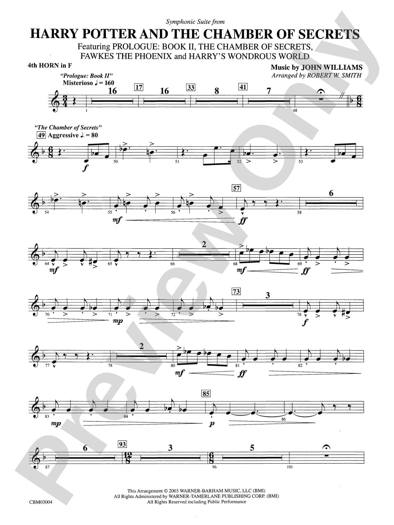 Harry Potter and the Chamber of Secrets, Symphonic Suite from: 4th F Horn