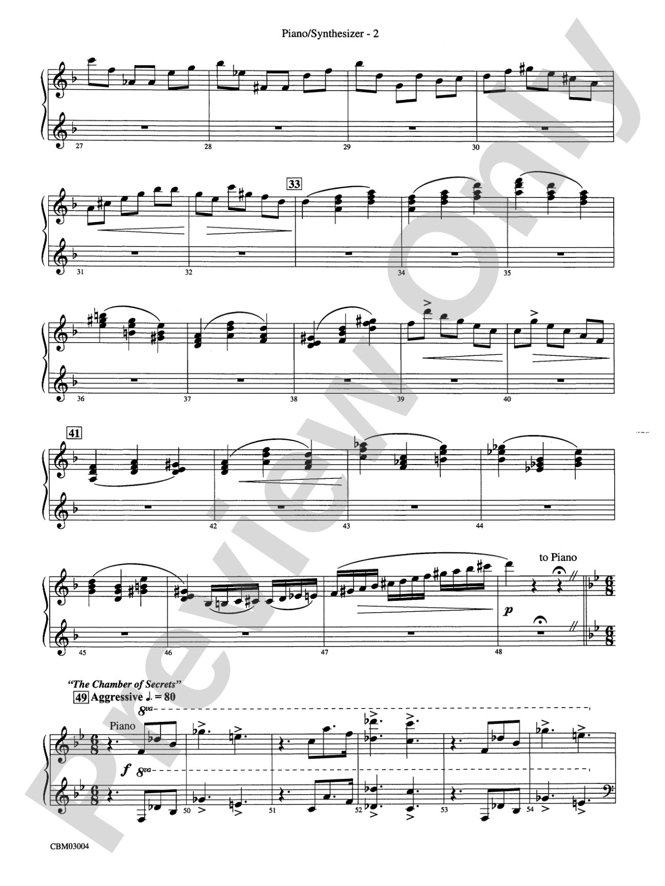 Harry Potter and the Chamber of Secrets, Symphonic Suite from: Piano Accompaniment