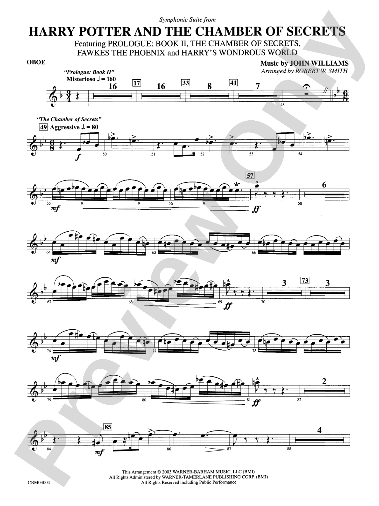 Harry Potter and the Chamber of Secrets, Symphonic Suite from: Oboe