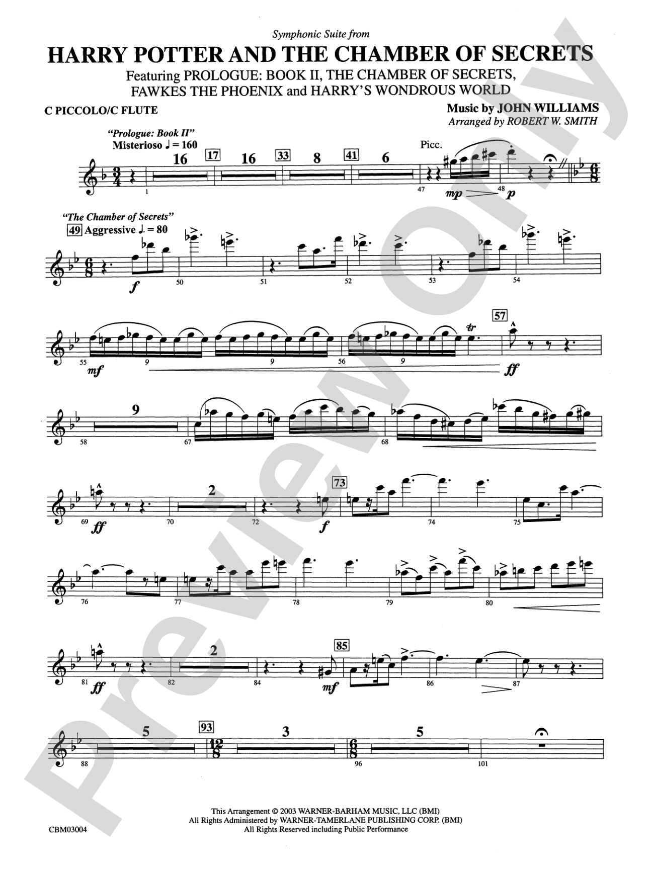 Harry Potter and the Chamber of Secrets, Symphonic Suite from: Piccolo