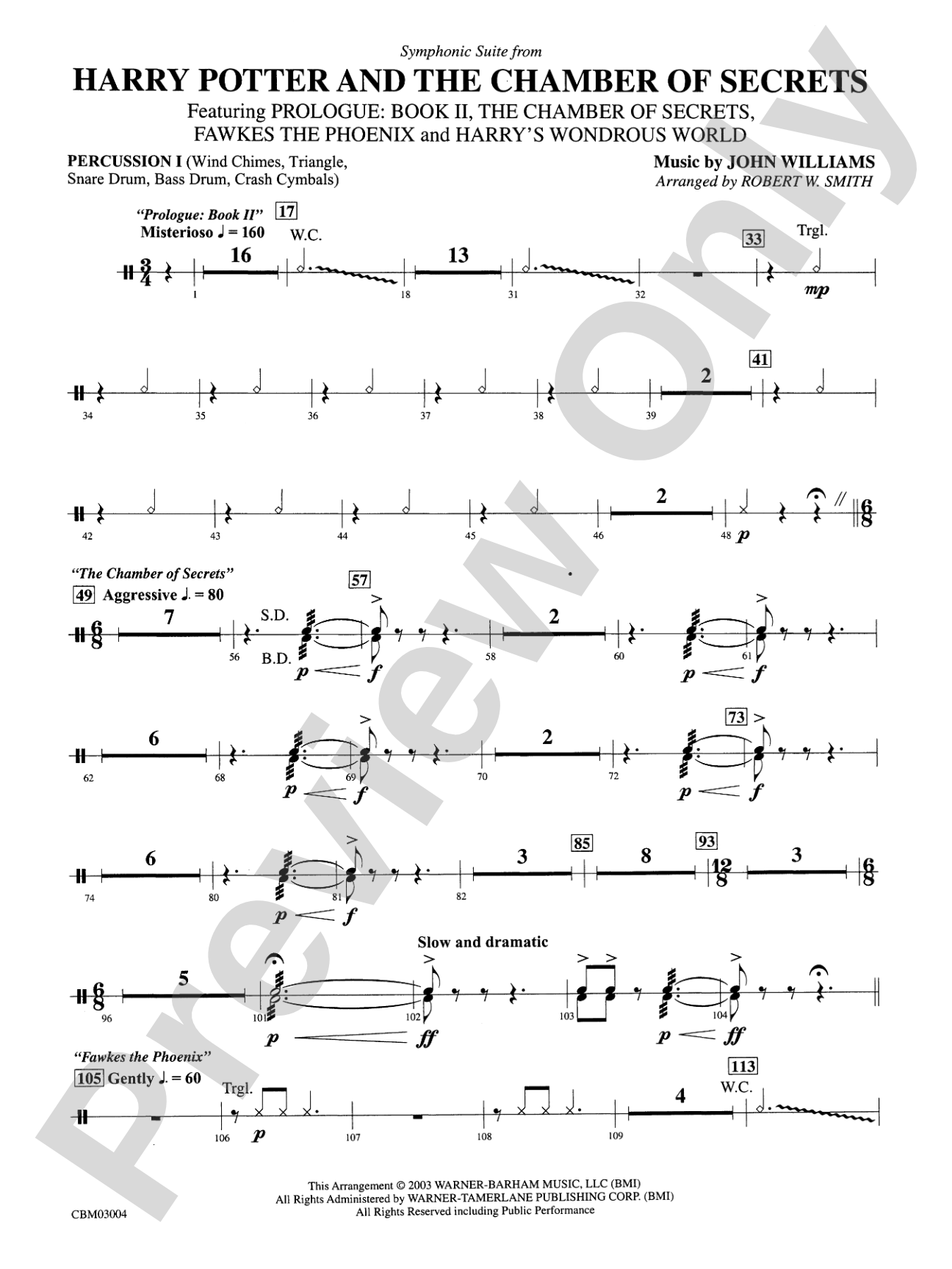 Harry Potter and the Chamber of Secrets, Symphonic Suite from: 1st Percussion