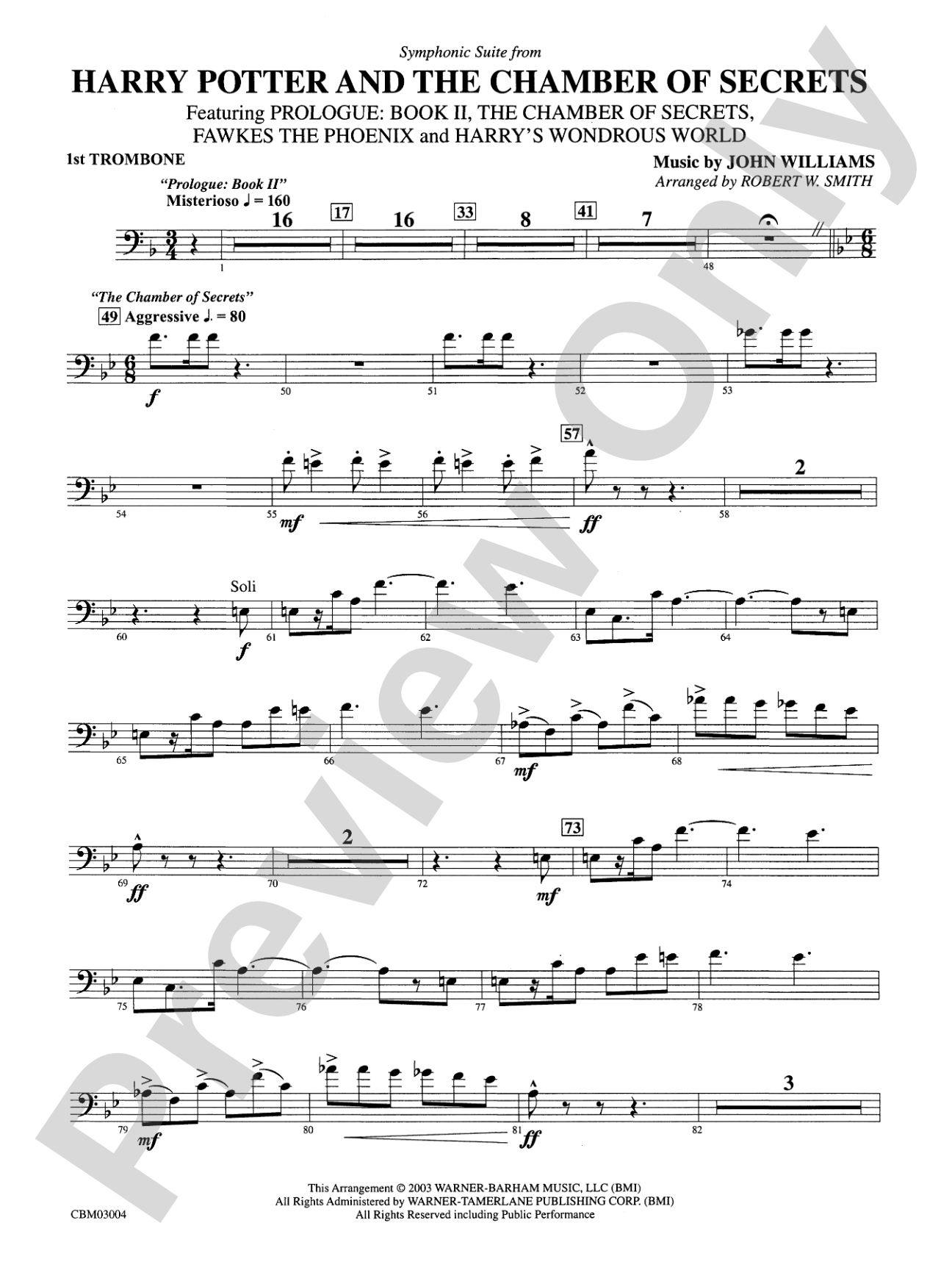 Harry Potter and the Chamber of Secrets, Symphonic Suite from: 1st Trombone