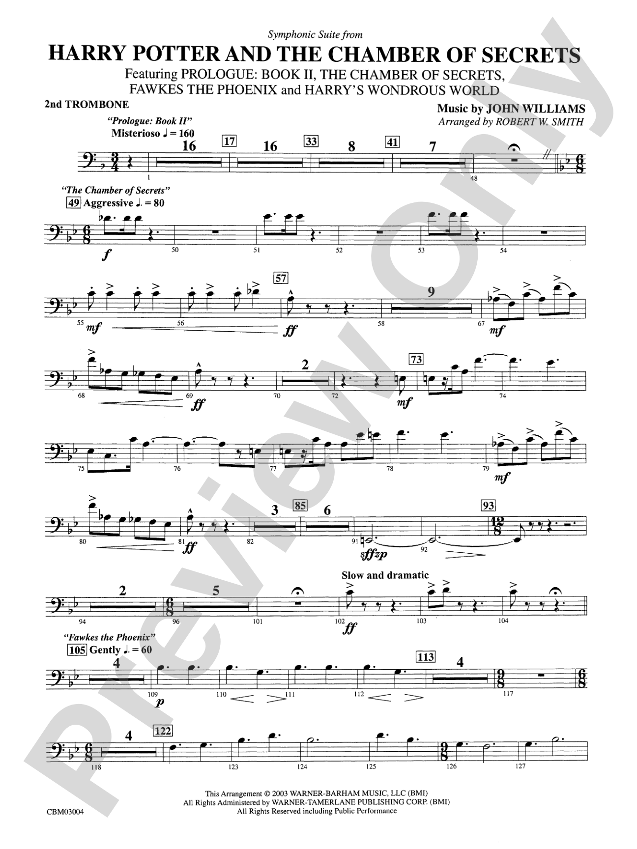 Harry Potter and the Chamber of Secrets, Symphonic Suite from: 2nd Trombone