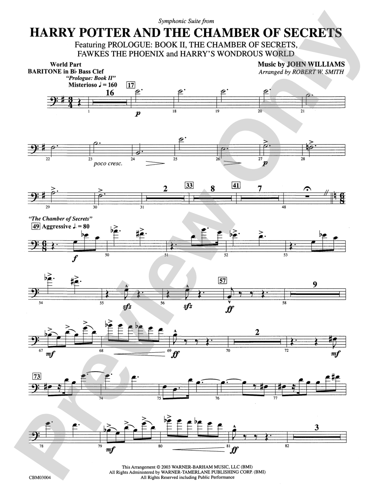 Harry Potter and the Chamber of Secrets, Symphonic Suite from: (wp) B-flat Baritone B.C.