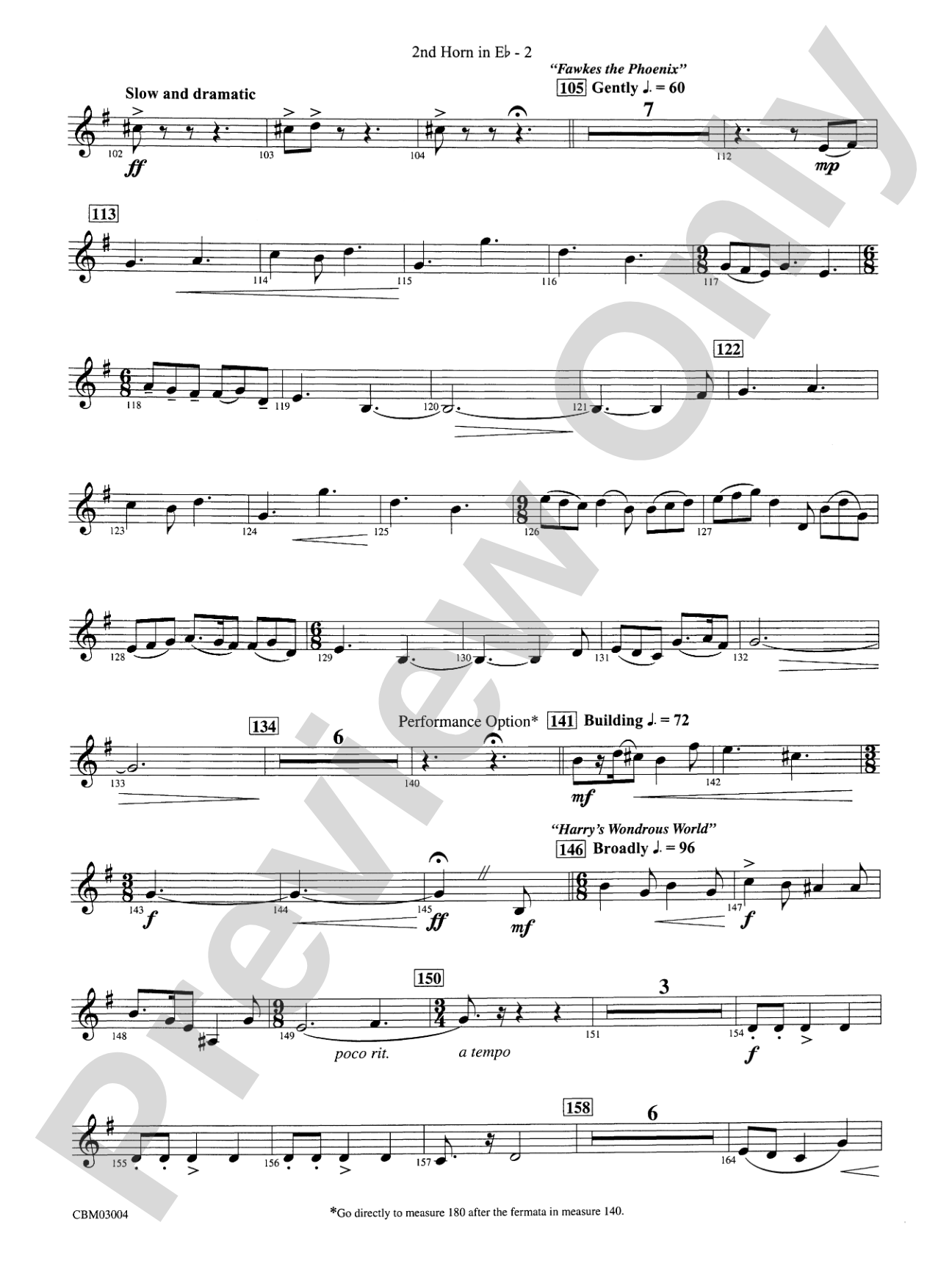 Harry Potter and the Chamber of Secrets, Symphonic Suite from: (wp) 2nd Horn in E-flat