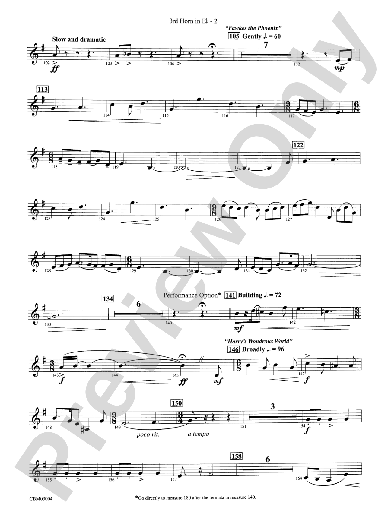 Harry Potter and the Chamber of Secrets, Symphonic Suite from: (wp) 3rd Horn in E-flat