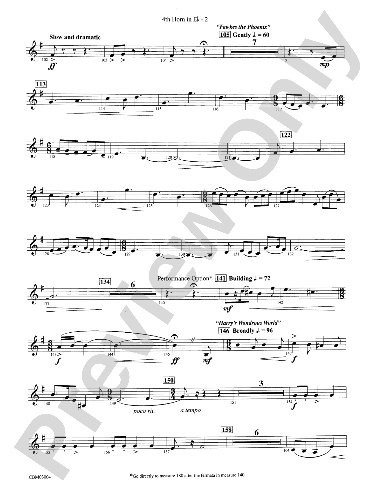 Harry Potter and the Chamber of Secrets, Symphonic Suite from: (wp) 4th Horn in E-flat