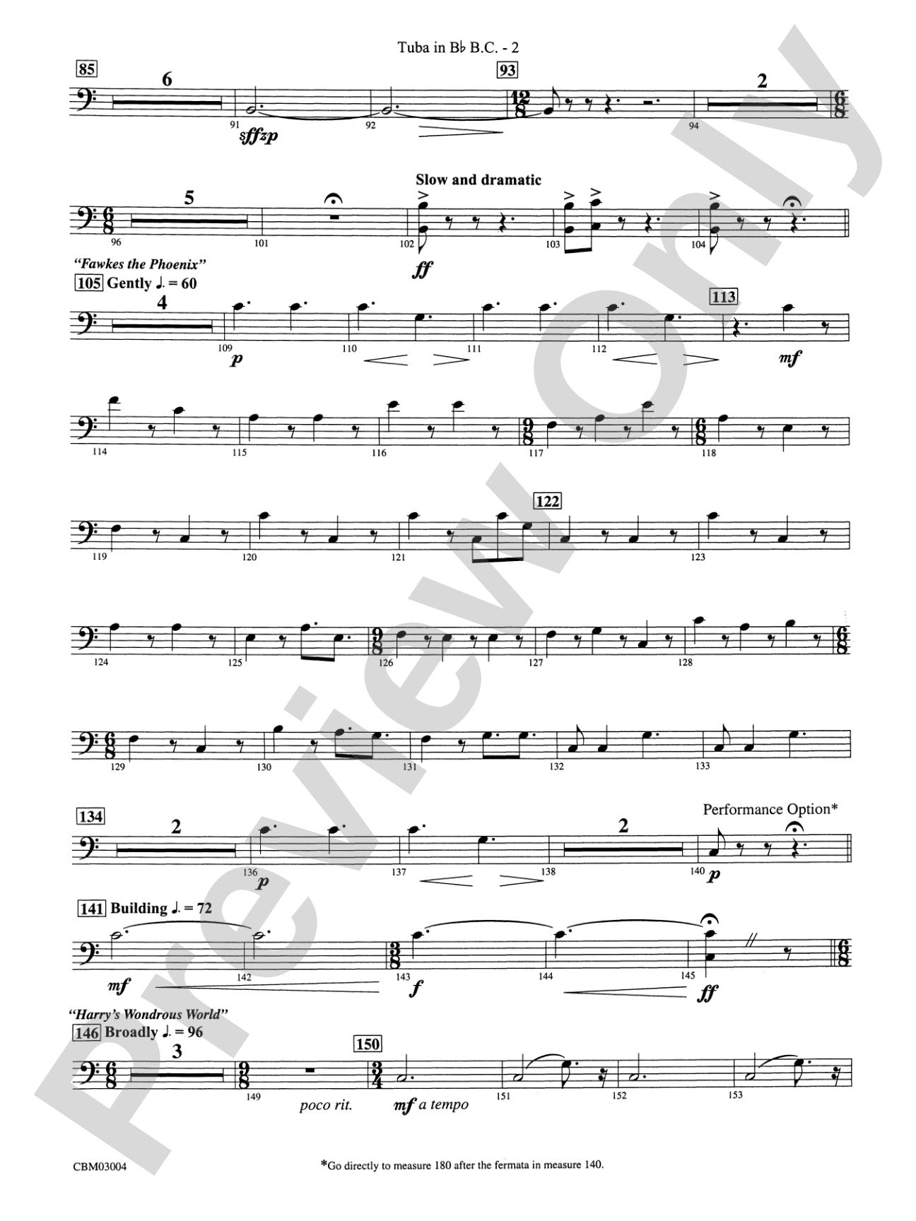 Harry Potter and the Chamber of Secrets, Symphonic Suite from: (wp) B-flat Tuba B.C.
