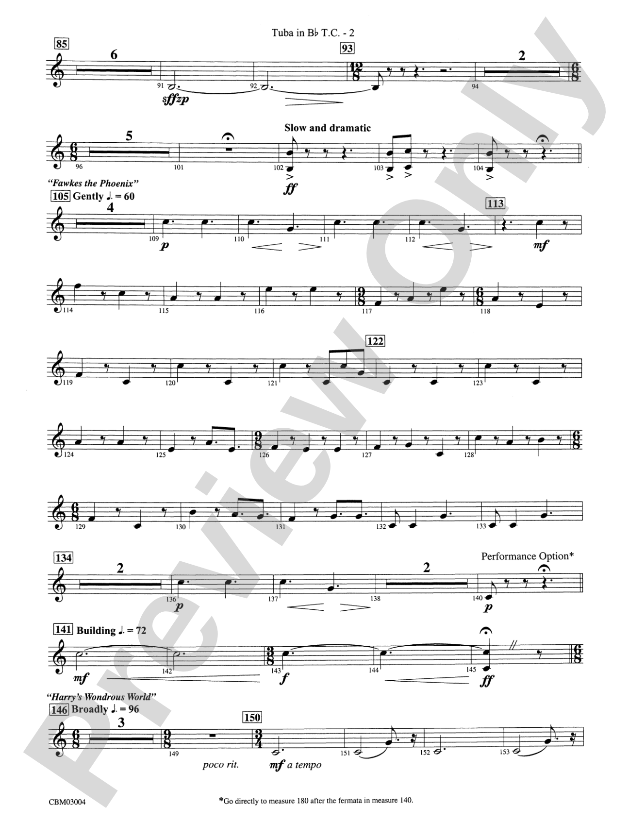 Harry Potter and the Chamber of Secrets, Symphonic Suite from: (wp) B-flat Tuba T.C.