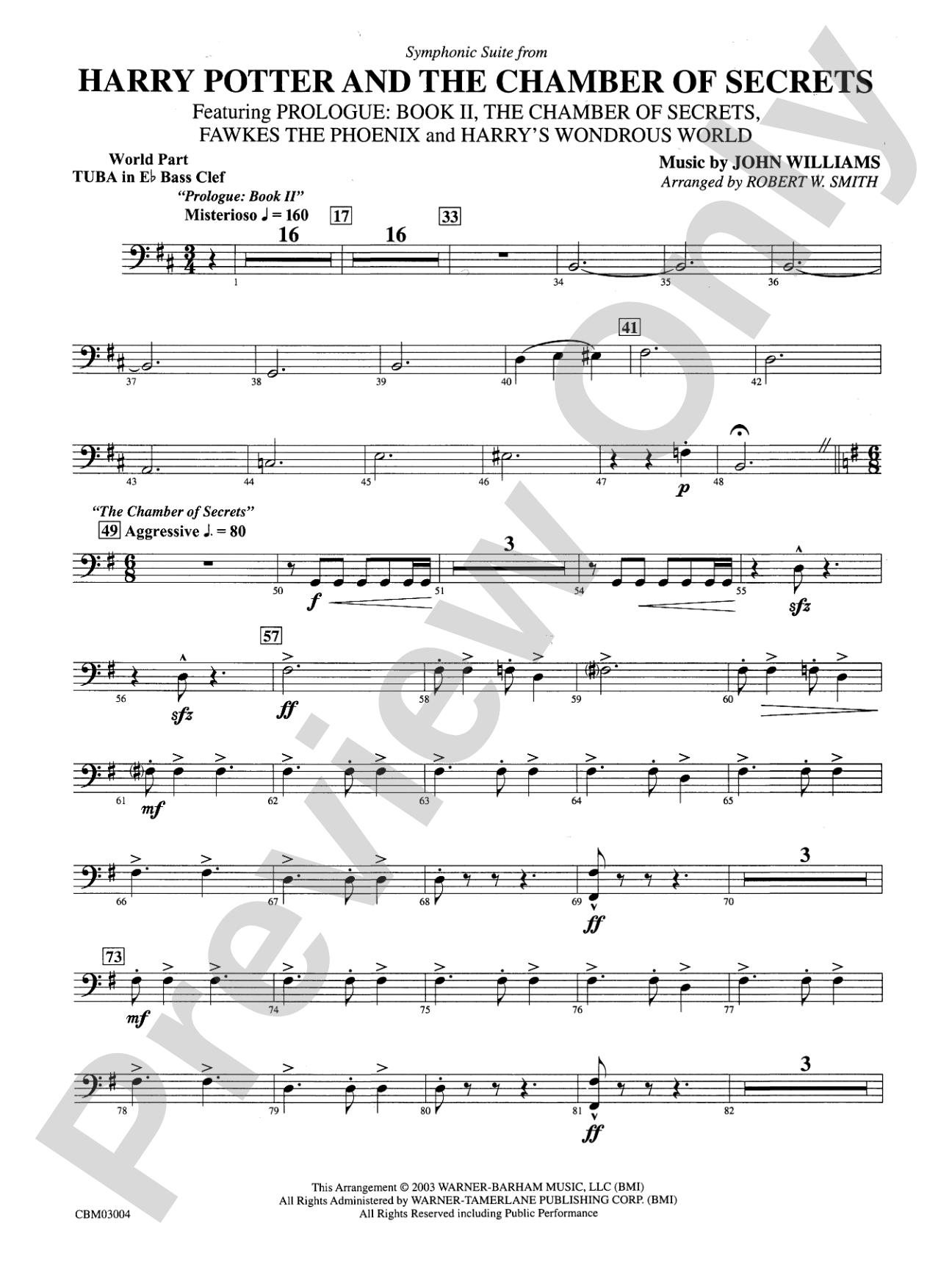 Harry Potter and the Chamber of Secrets, Symphonic Suite from: (wp) E-flat Tuba B.C.