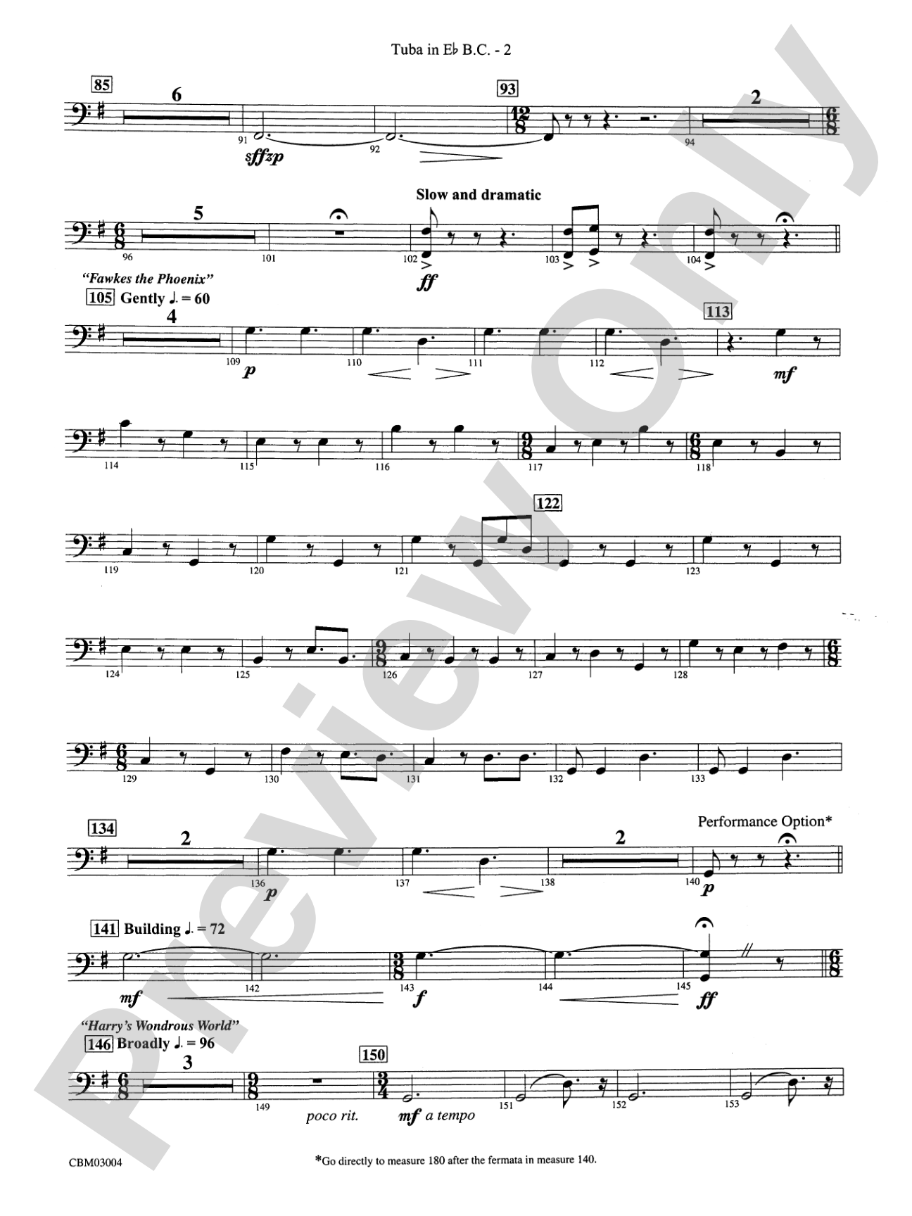 Harry Potter and the Chamber of Secrets, Symphonic Suite from: (wp) E-flat Tuba B.C.