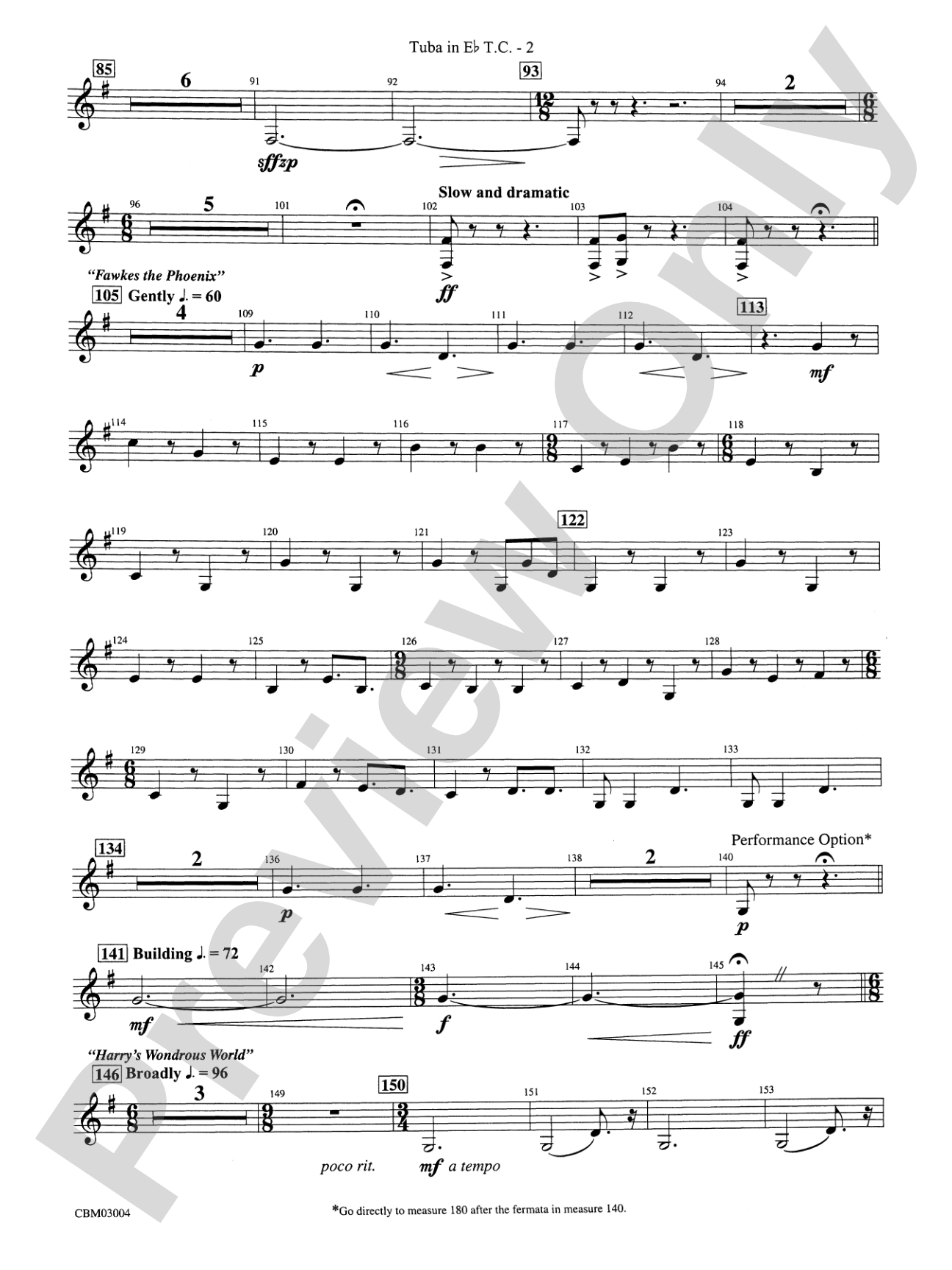 Harry Potter and the Chamber of Secrets, Symphonic Suite from: (wp) E-flat Tuba T.C.