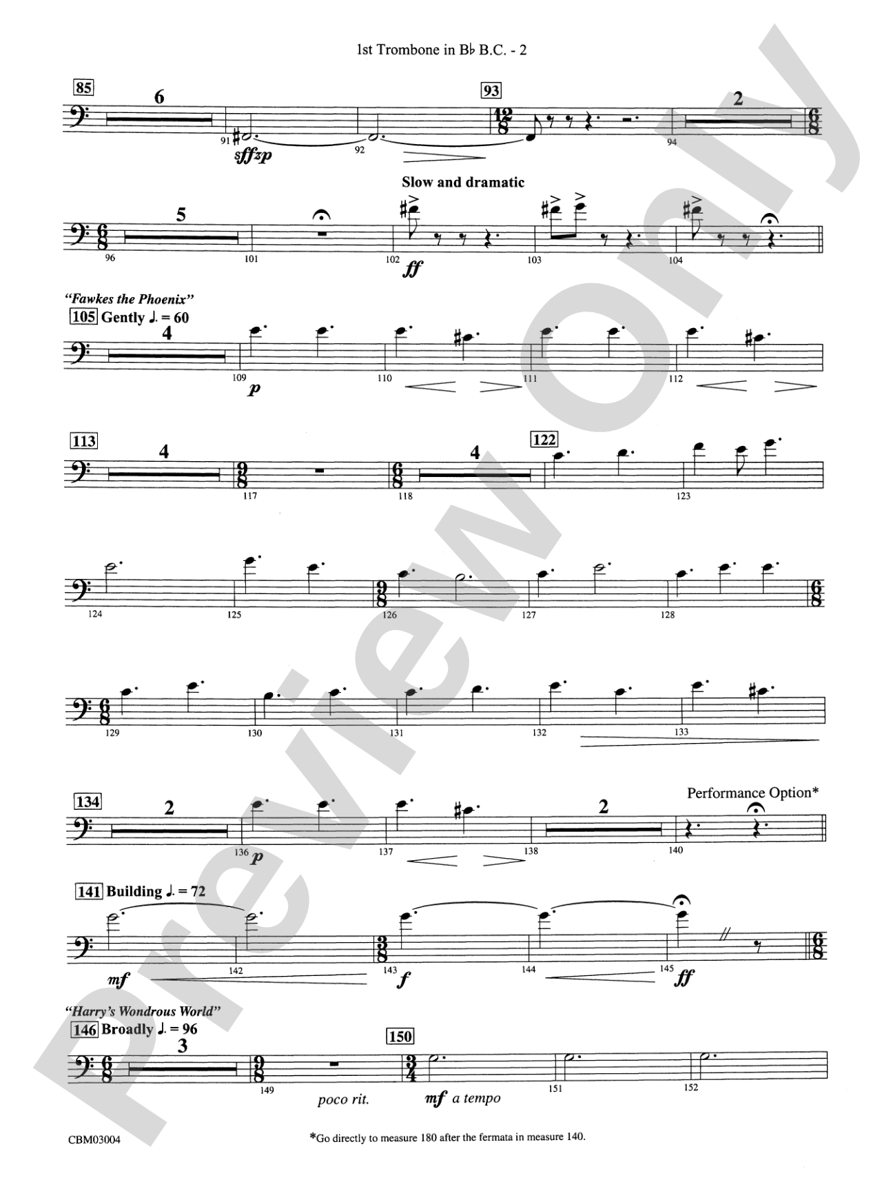 Harry Potter and the Chamber of Secrets, Symphonic Suite from: (wp) 1st B-flat Trombone B.C.