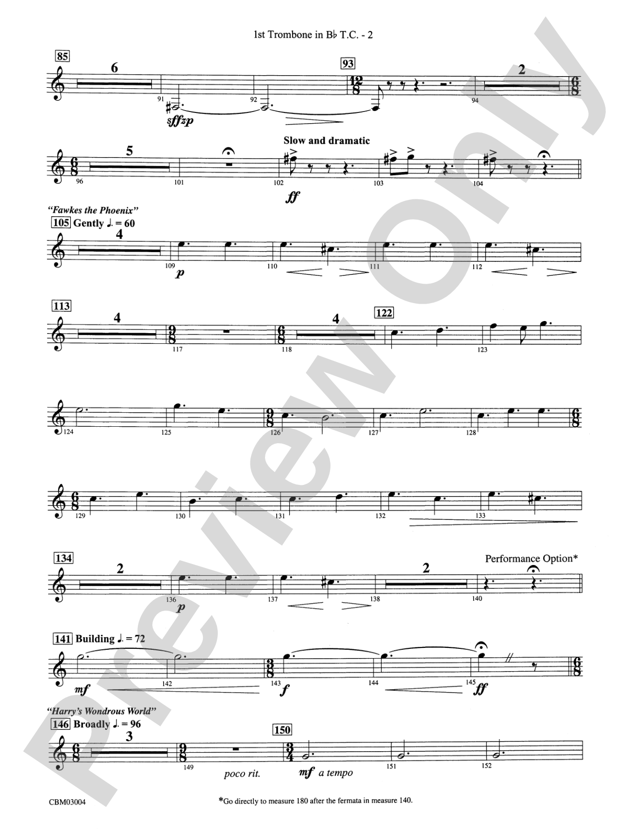 Harry Potter and the Chamber of Secrets, Symphonic Suite from: (wp) 1st B-flat Trombone T.C.
