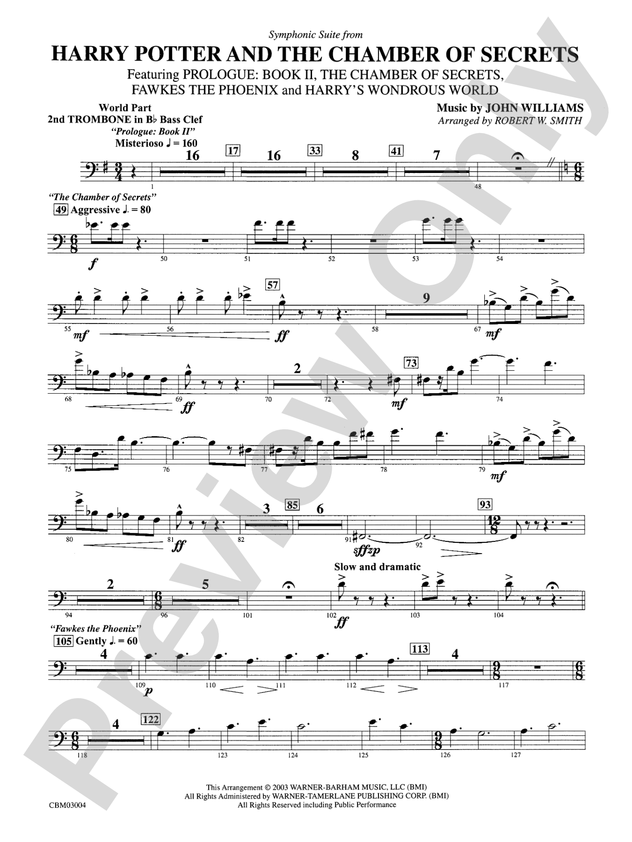 Harry Potter and the Chamber of Secrets, Symphonic Suite from: (wp) 2nd B-flat Trombone B.C.