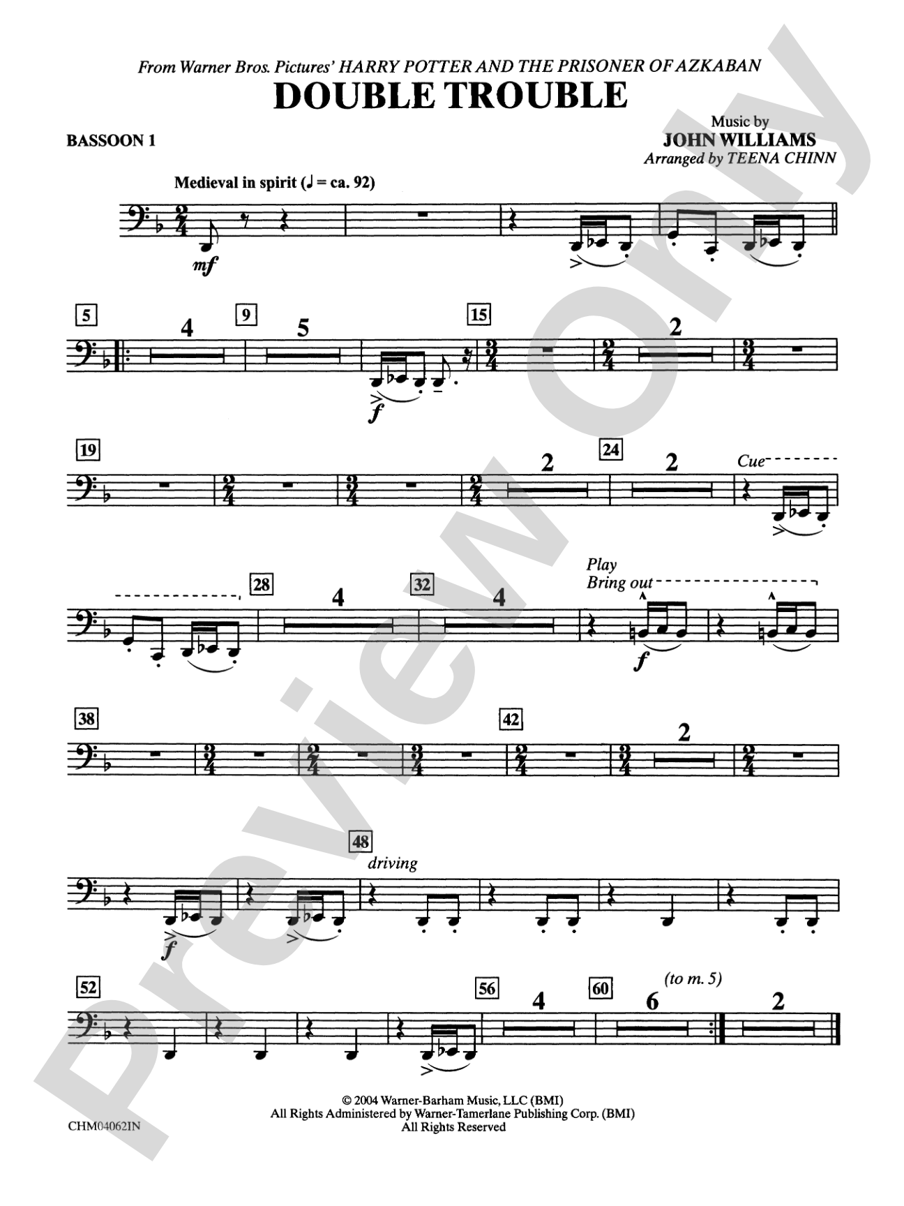 Double Trouble (from Harry Potter and the Prisoner of Azkaban): Bassoon: Choral Instrumental Parts
