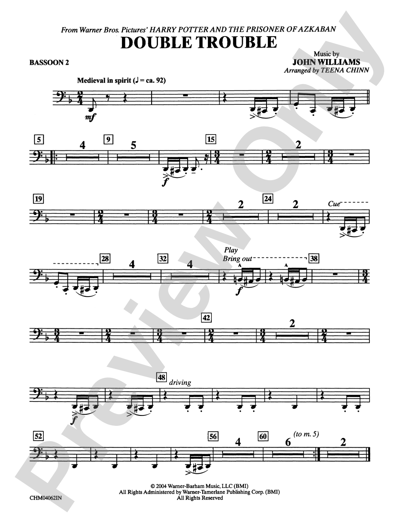 Double Trouble (from Harry Potter and the Prisoner of Azkaban): 2nd Bassoon: Choral Instrumental Parts