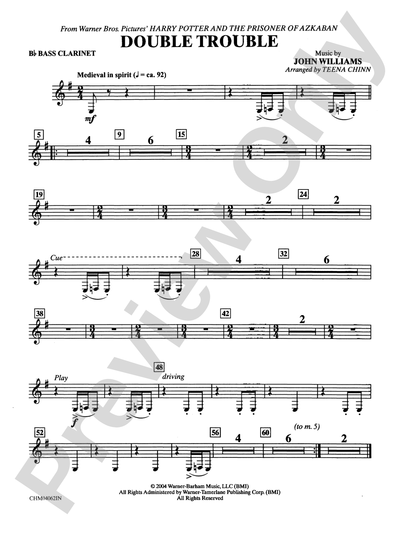 Double Trouble (from Harry Potter and the Prisoner of Azkaban): B-flat Bass Clarinet: Choral Instrumental Parts
