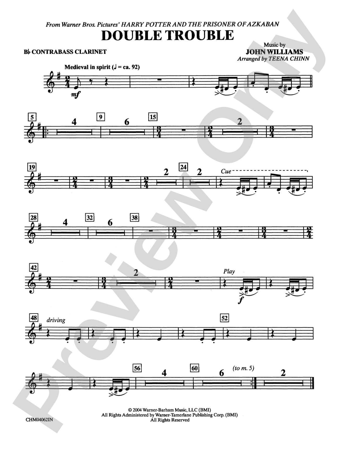 Double Trouble (from Harry Potter and the Prisoner of Azkaban): B-flat Contrabass Clarinet: Choral Instrumental Parts