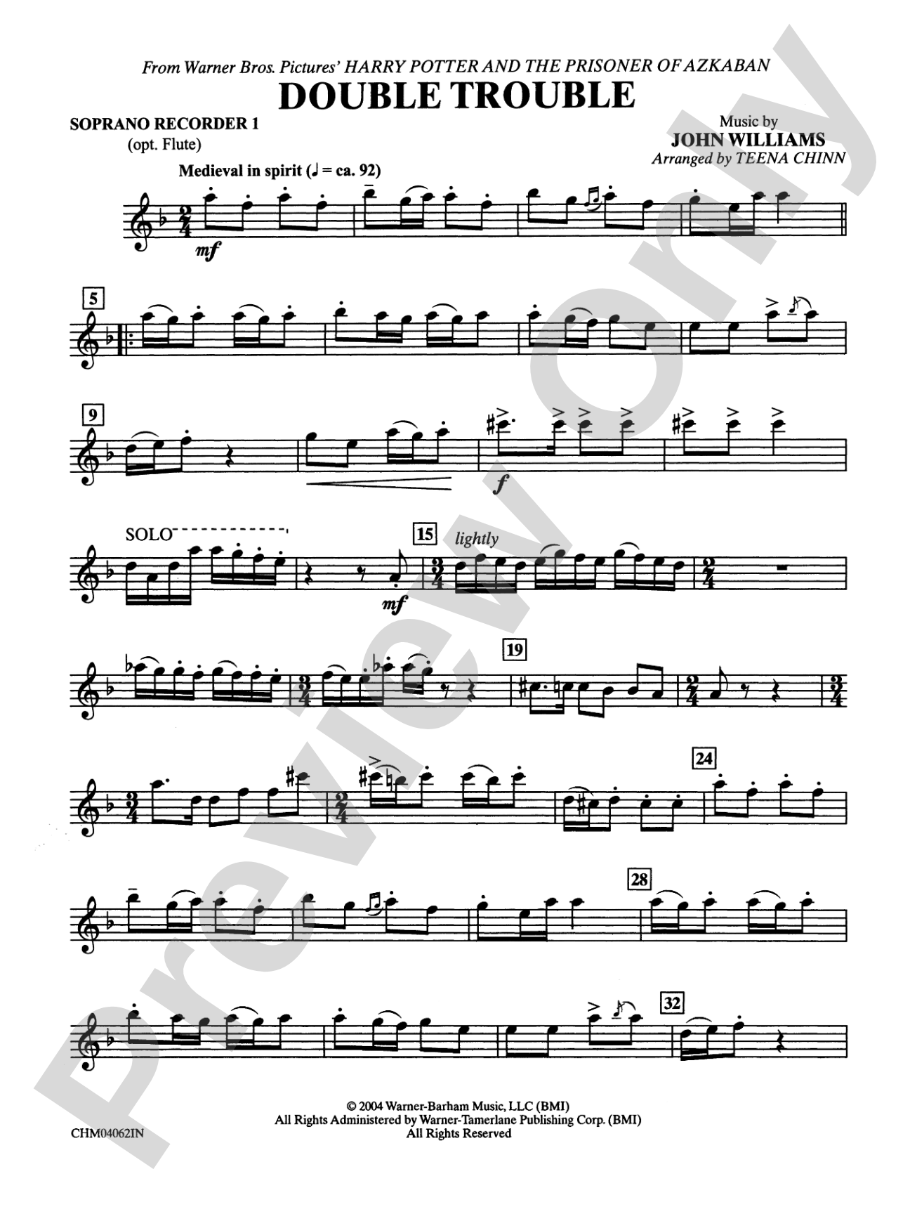 Double Trouble (from Harry Potter and the Prisoner of Azkaban): Flute: Choral Instrumental Parts