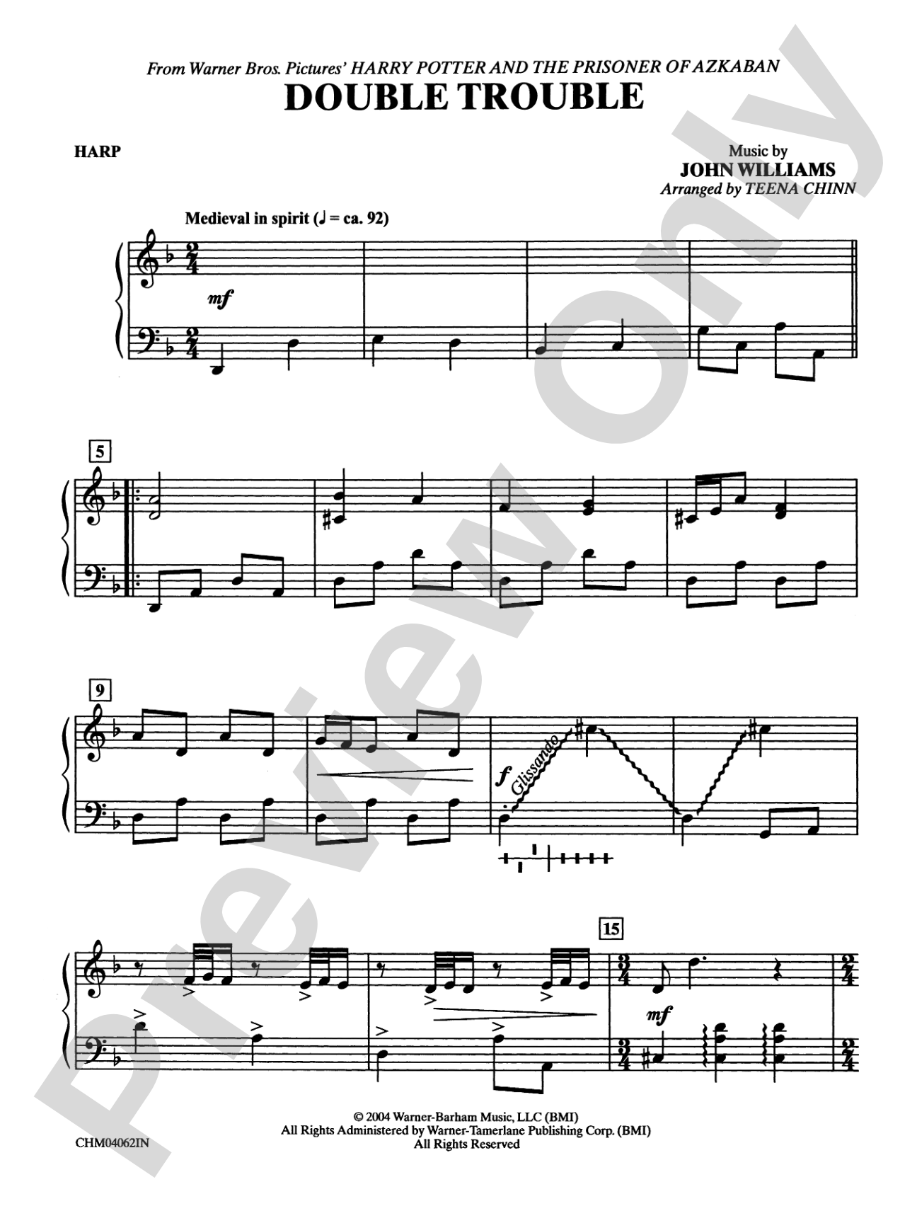 Double Trouble (from Harry Potter and the Prisoner of Azkaban): Harp: Choral Instrumental Parts