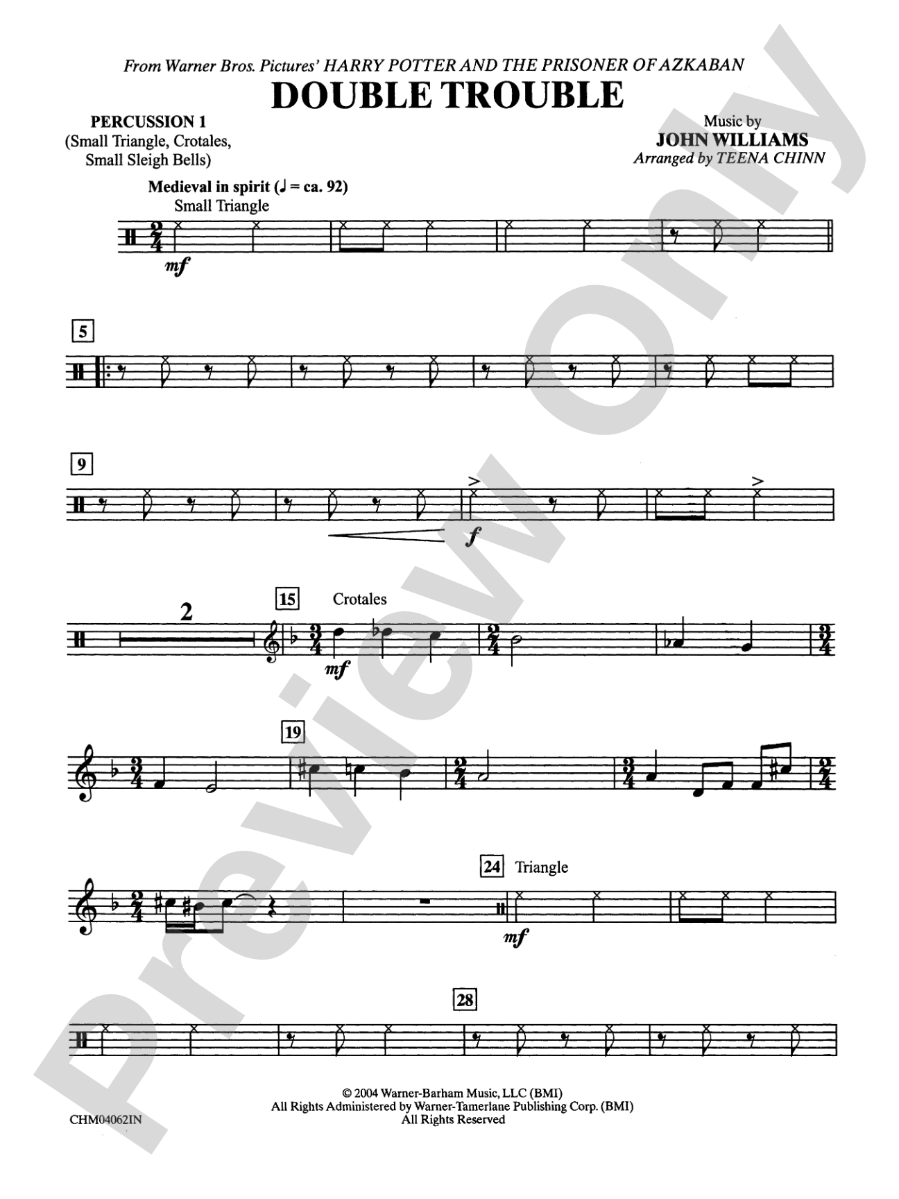 Double Trouble (from Harry Potter and the Prisoner of Azkaban): 1st Percussion: Choral Instrumental Parts