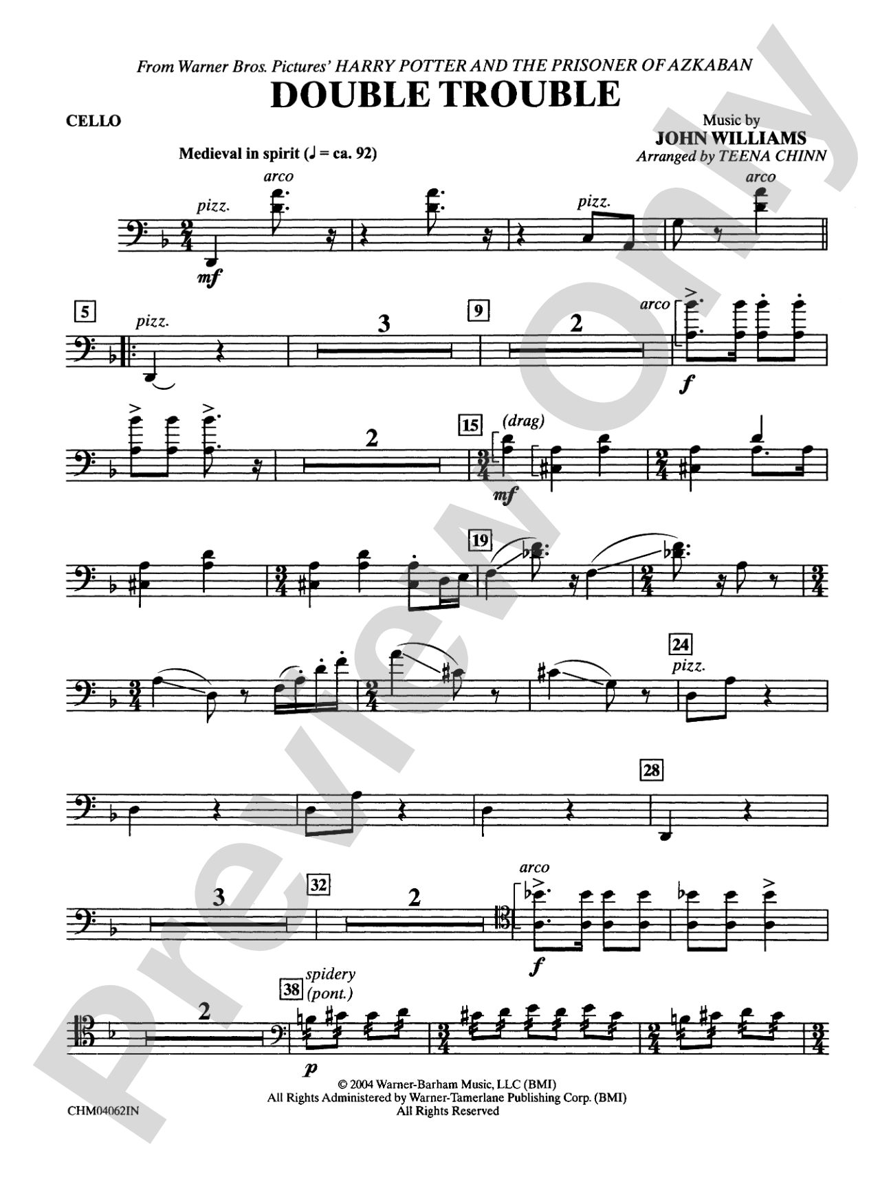 Double Trouble (from Harry Potter and the Prisoner of Azkaban): Cello: Choral Instrumental Parts