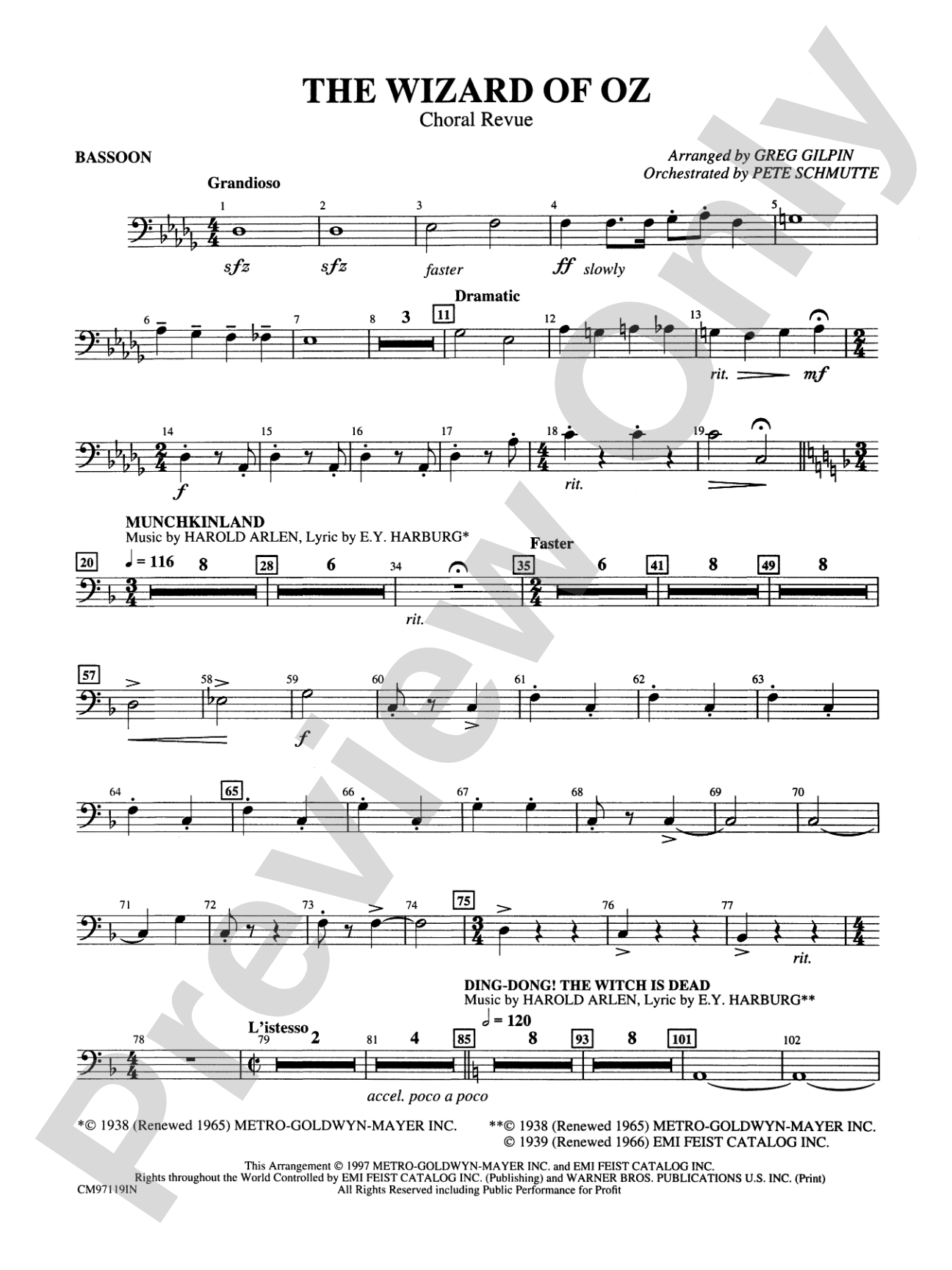The Wizard of Oz -- Choral Revue: Bassoon: Choral Octavo Orchestration - Set of Parts