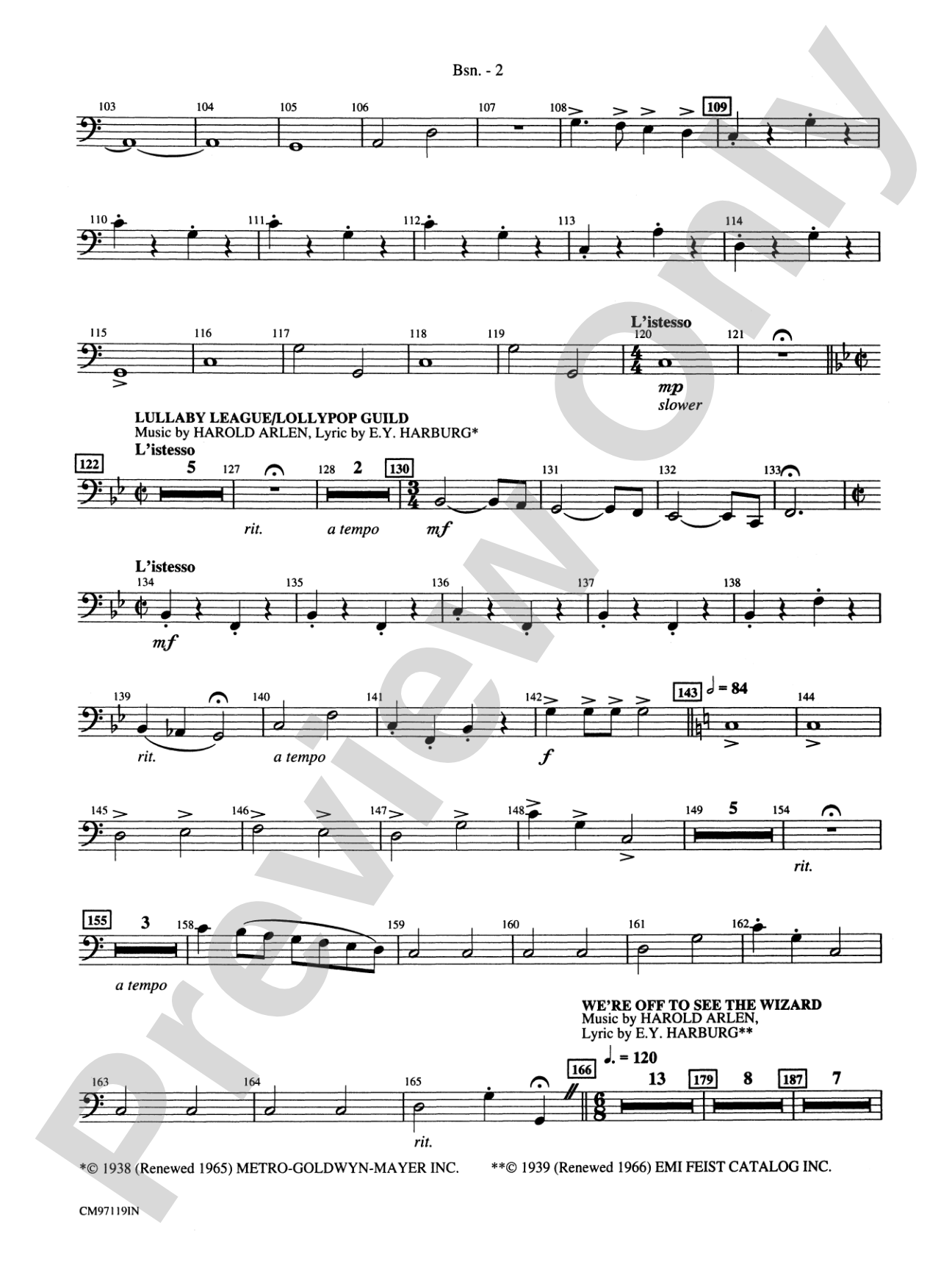 The Wizard of Oz -- Choral Revue: Bassoon: Choral Octavo Orchestration - Set of Parts