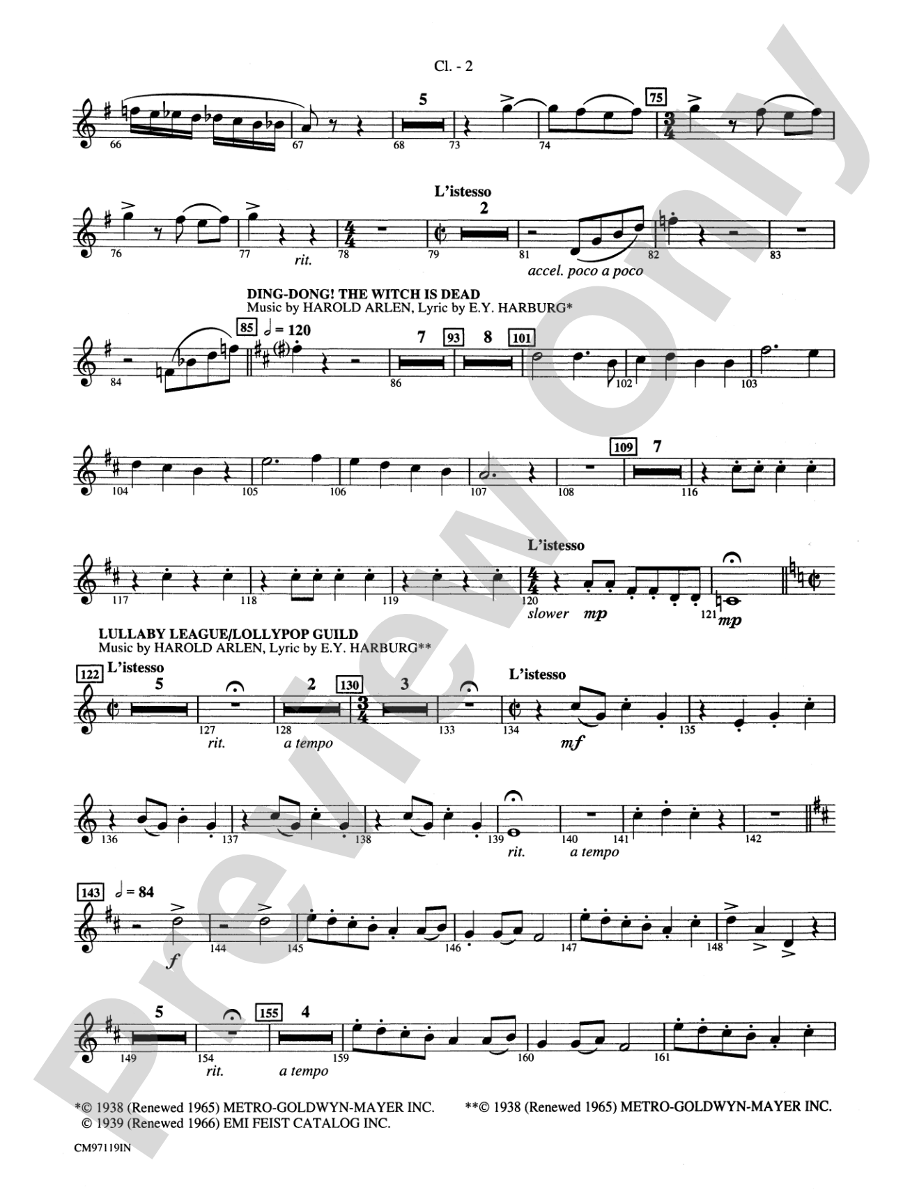 The Wizard of Oz -- Choral Revue: 1st B-flat Clarinet: Choral Octavo Orchestration - Set of Parts