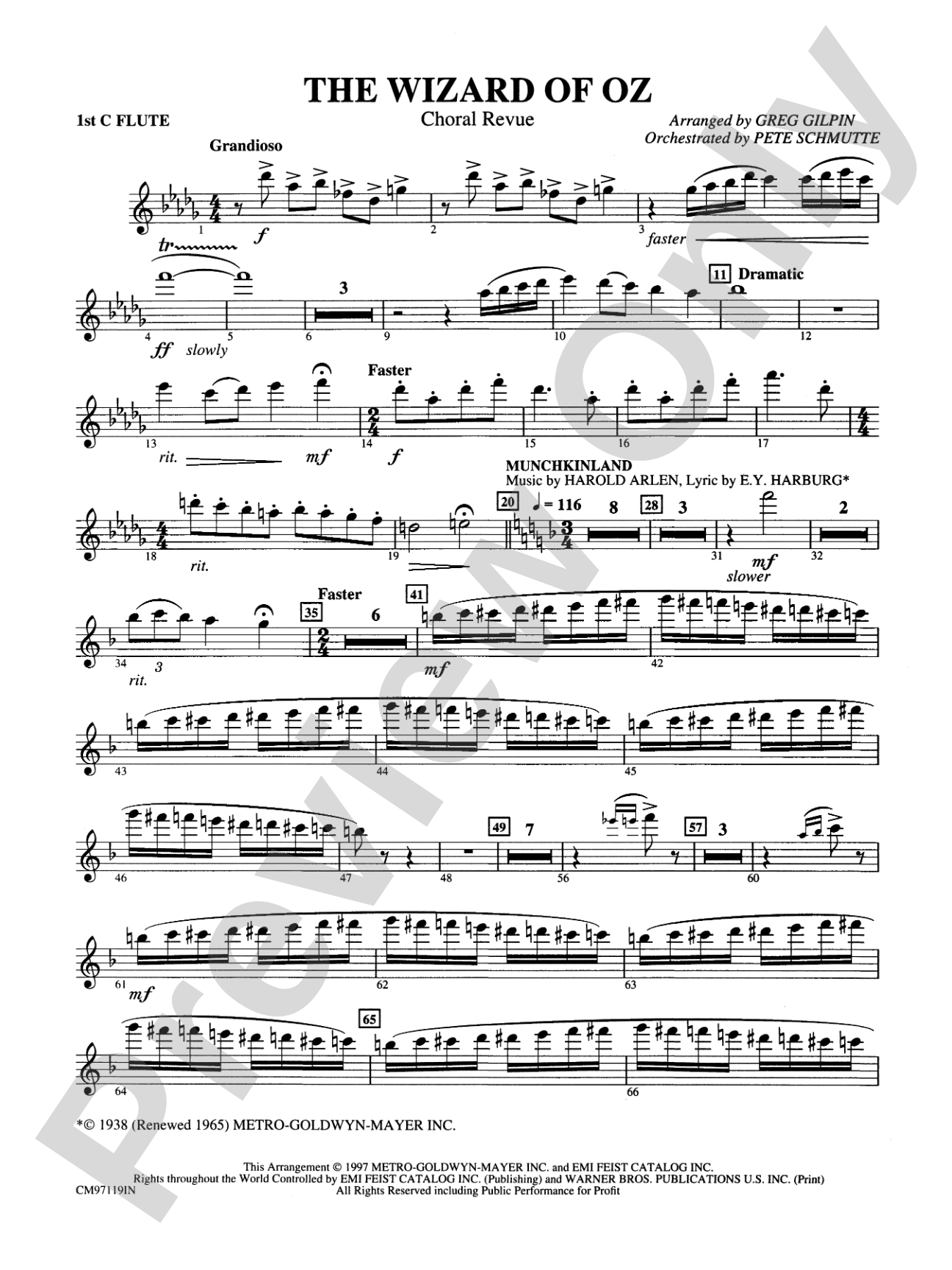 The Wizard of Oz -- Choral Revue: Flute: Choral Octavo Orchestration - Set of Parts