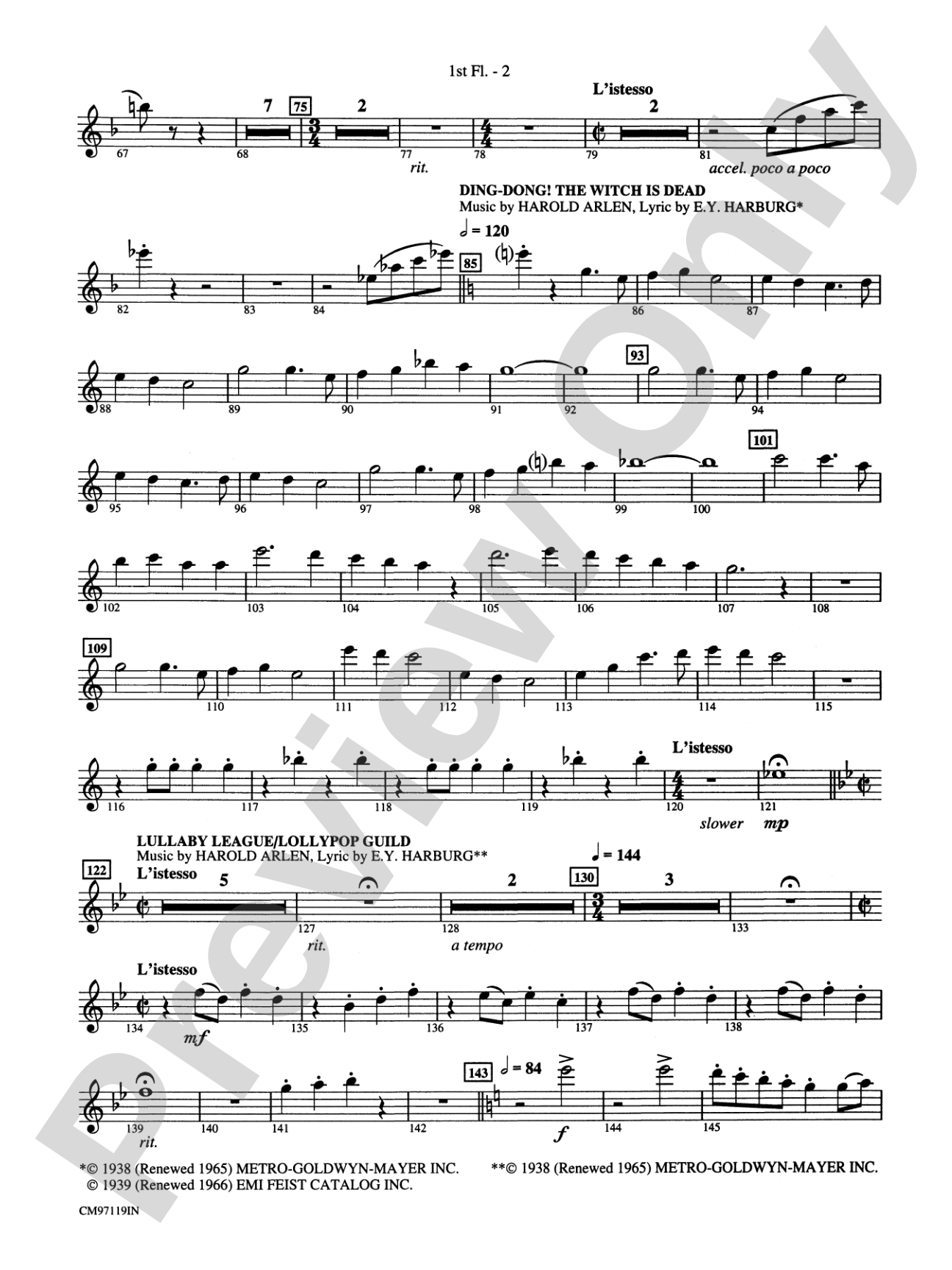 The Wizard of Oz -- Choral Revue: Flute: Choral Octavo Orchestration - Set of Parts