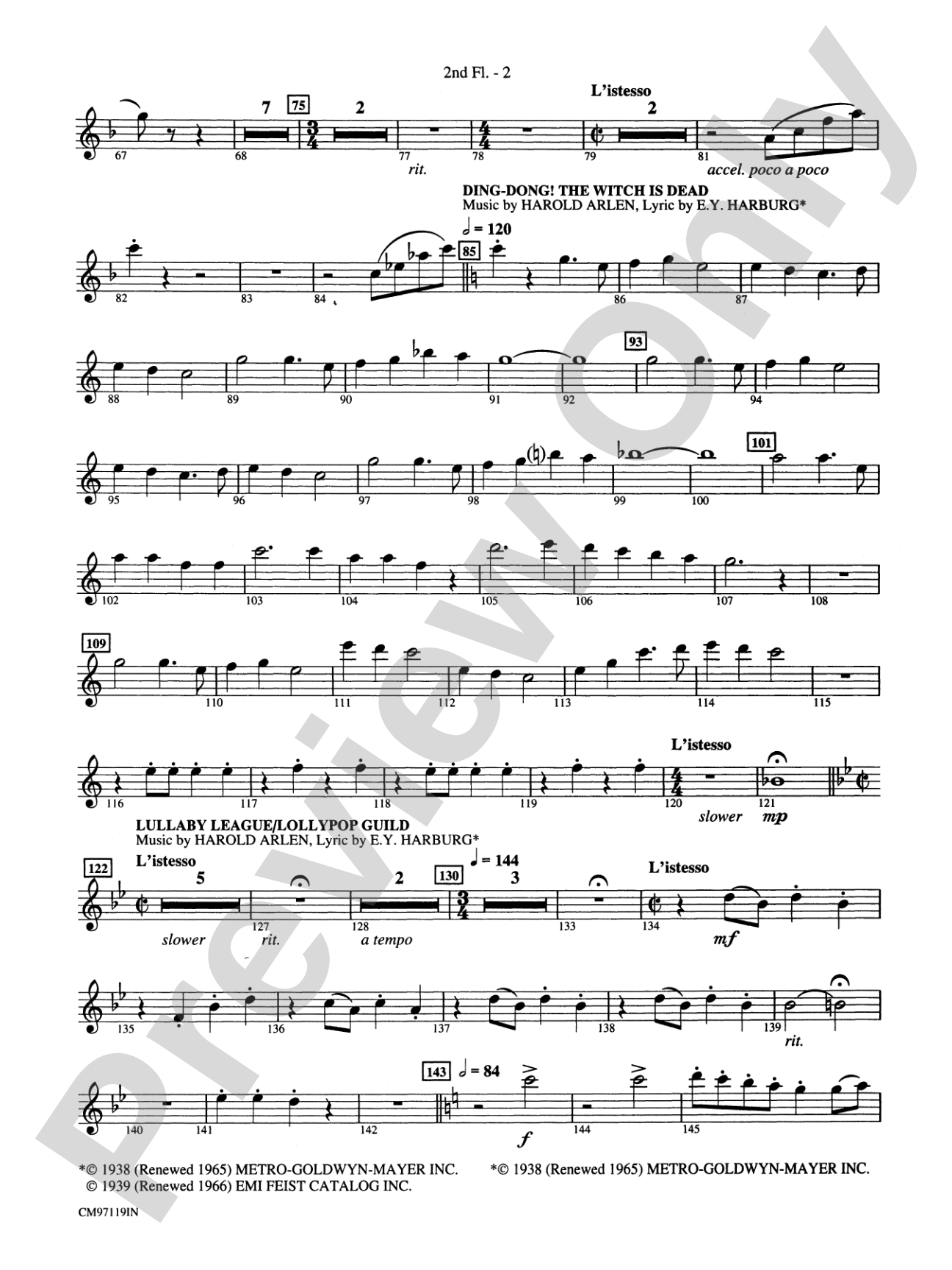 The Wizard of Oz -- Choral Revue: 2nd Flute: Choral Octavo Orchestration - Set of Parts