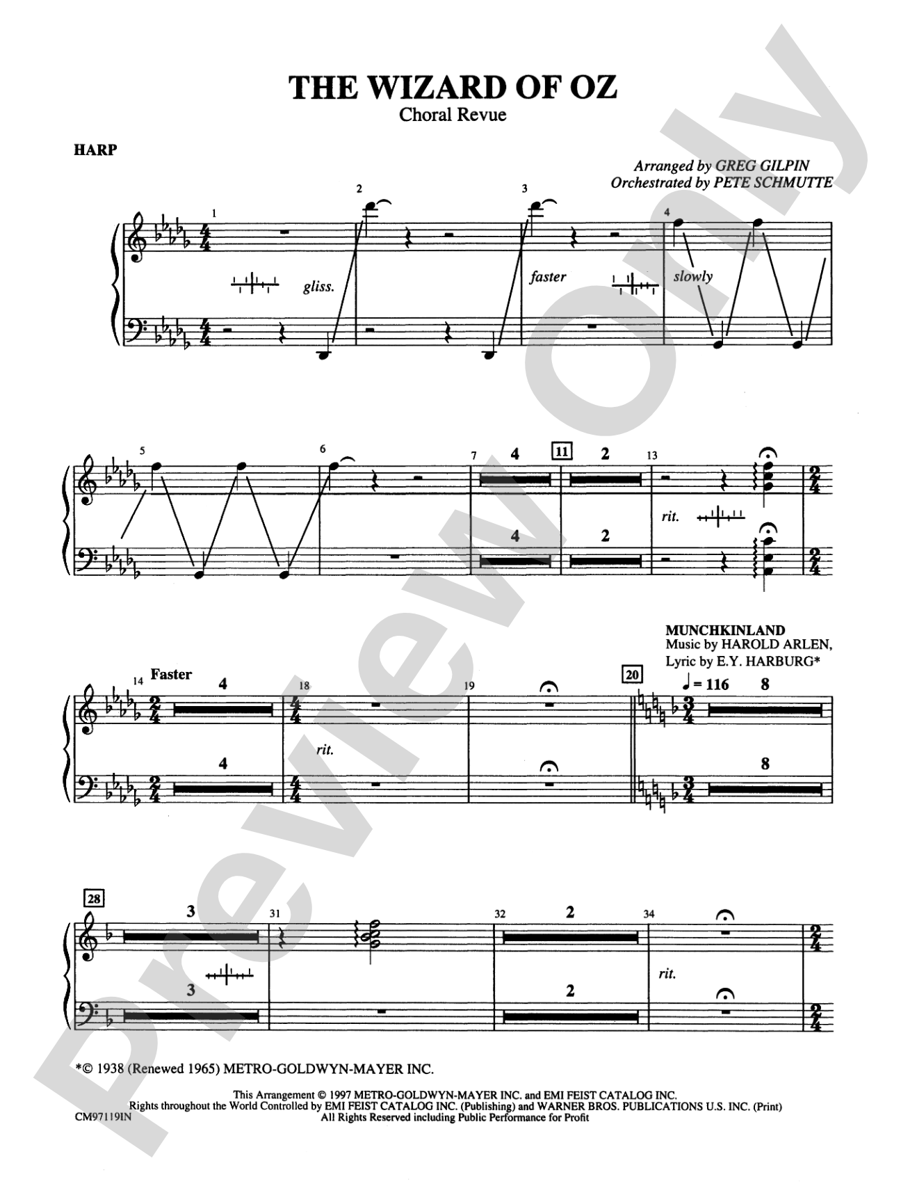 The Wizard of Oz -- Choral Revue: Harp: Choral Octavo Orchestration - Set of Parts