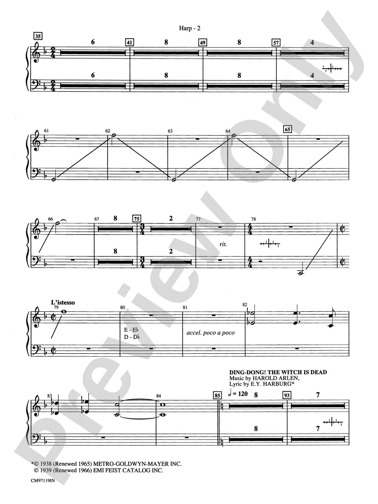 The Wizard of Oz -- Choral Revue: Harp: Choral Octavo Orchestration - Set of Parts