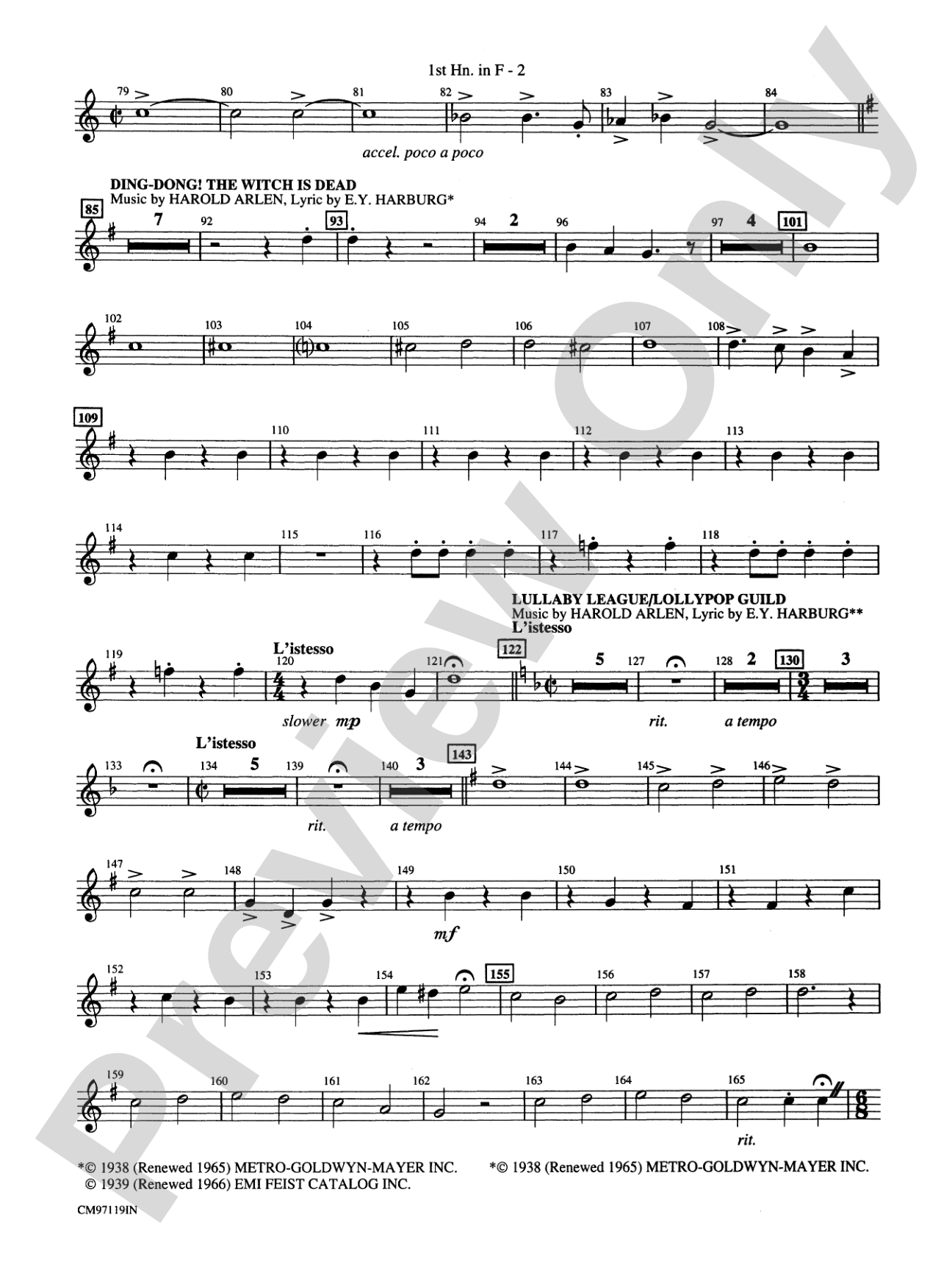 The Wizard of Oz -- Choral Revue: 1st F Horn: Choral Octavo Orchestration - Set of Parts