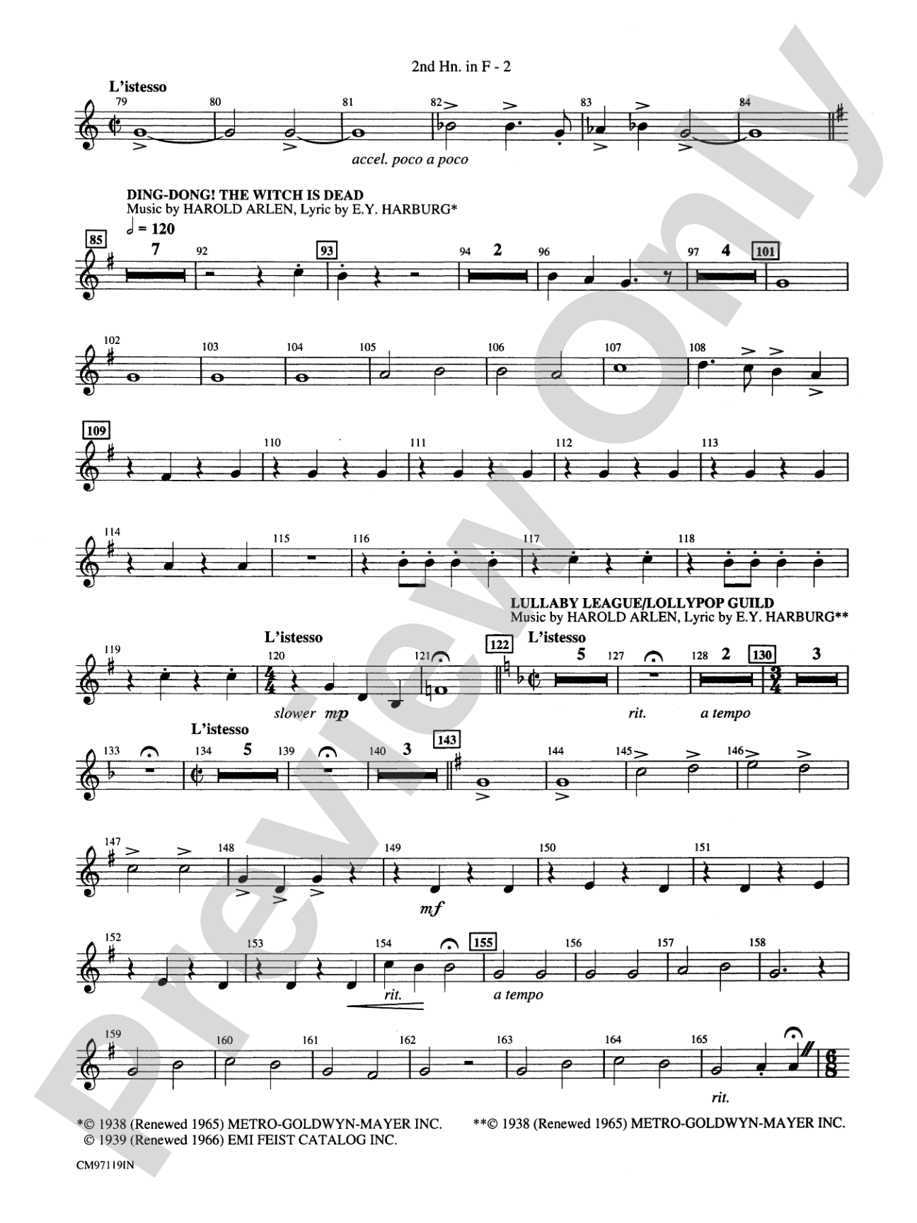 The Wizard of Oz -- Choral Revue: 2nd F Horn: Choral Octavo Orchestration - Set of Parts