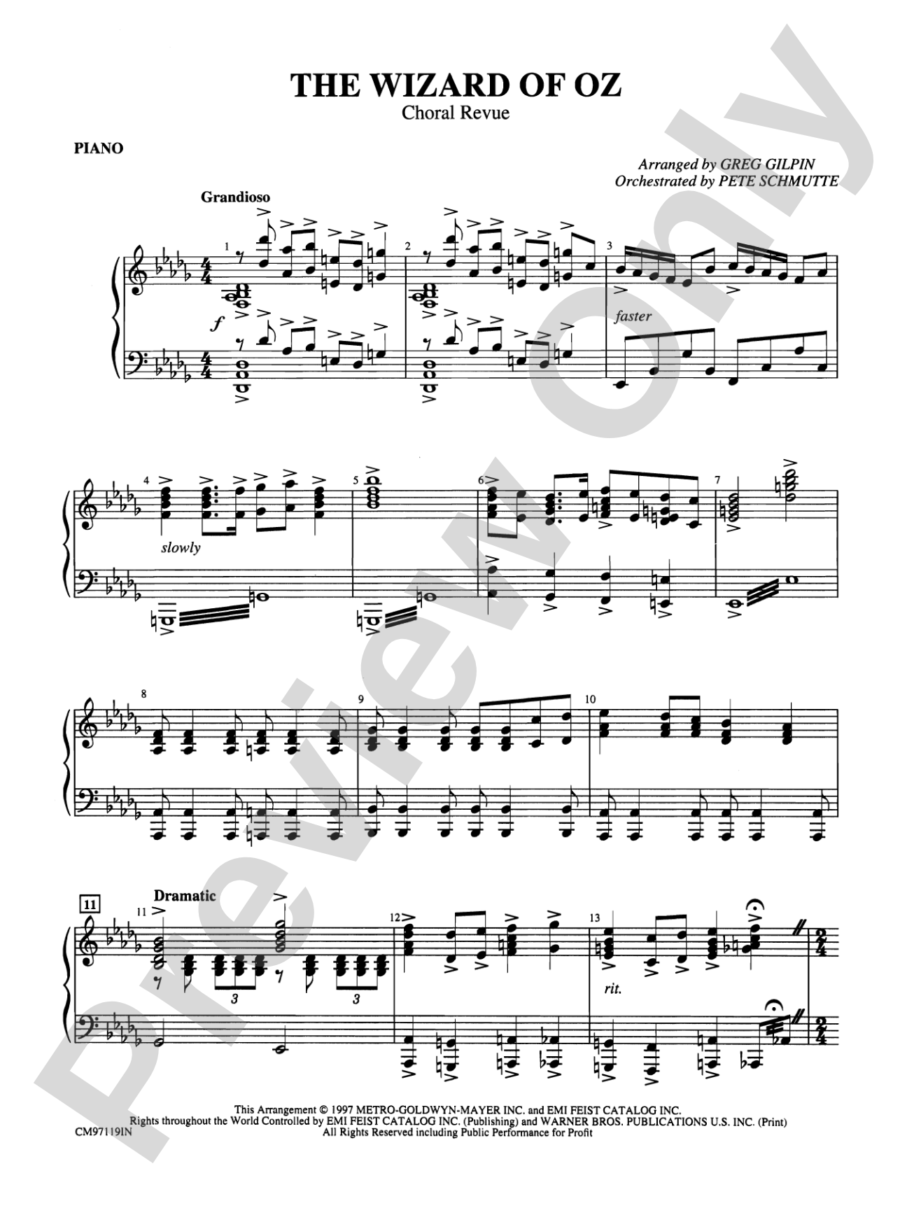 The Wizard of Oz -- Choral Revue: Piano Accompaniment: Choral Octavo Orchestration - Set of Parts