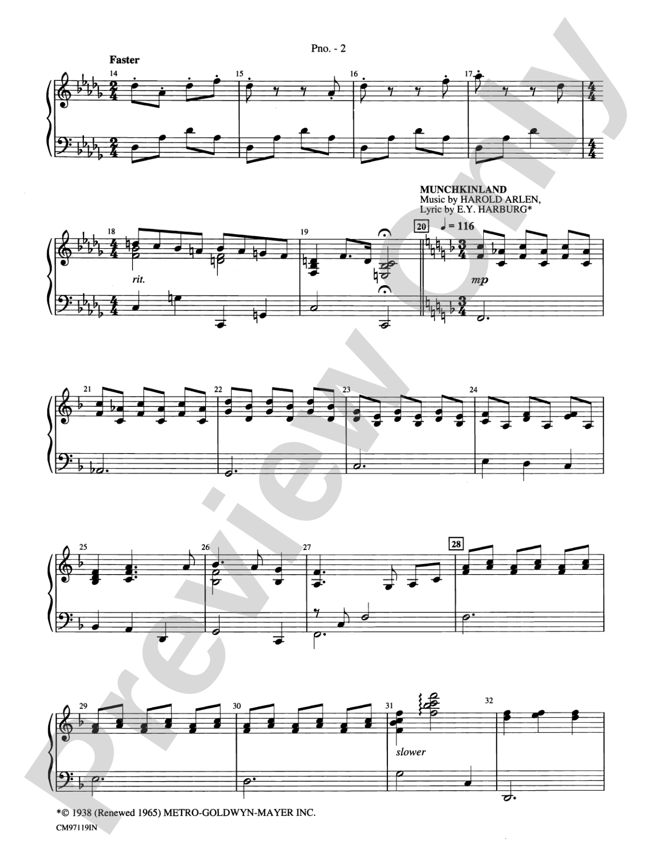 The Wizard of Oz -- Choral Revue: Piano Accompaniment: Choral Octavo Orchestration - Set of Parts