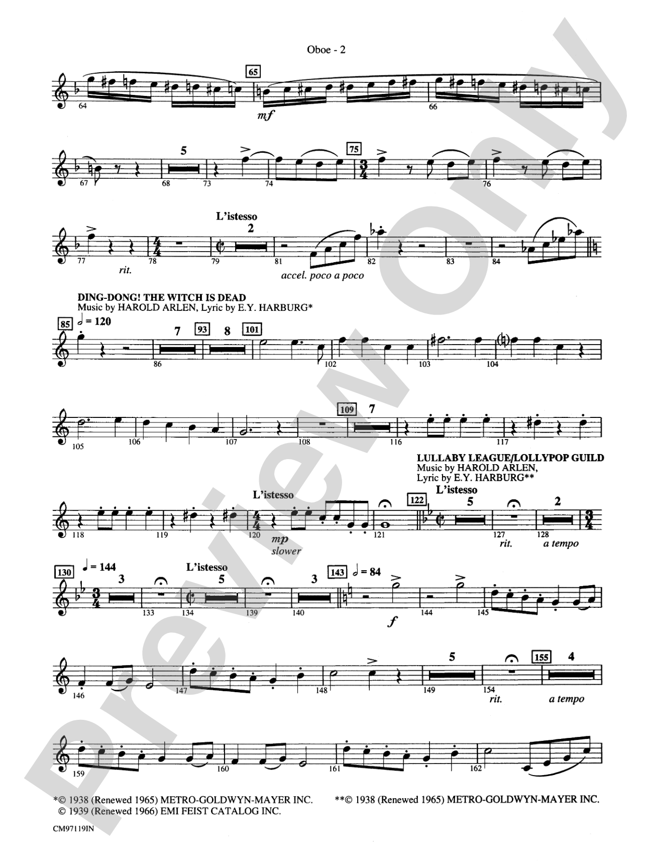 The Wizard of Oz -- Choral Revue: Oboe: Choral Octavo Orchestration - Set of Parts