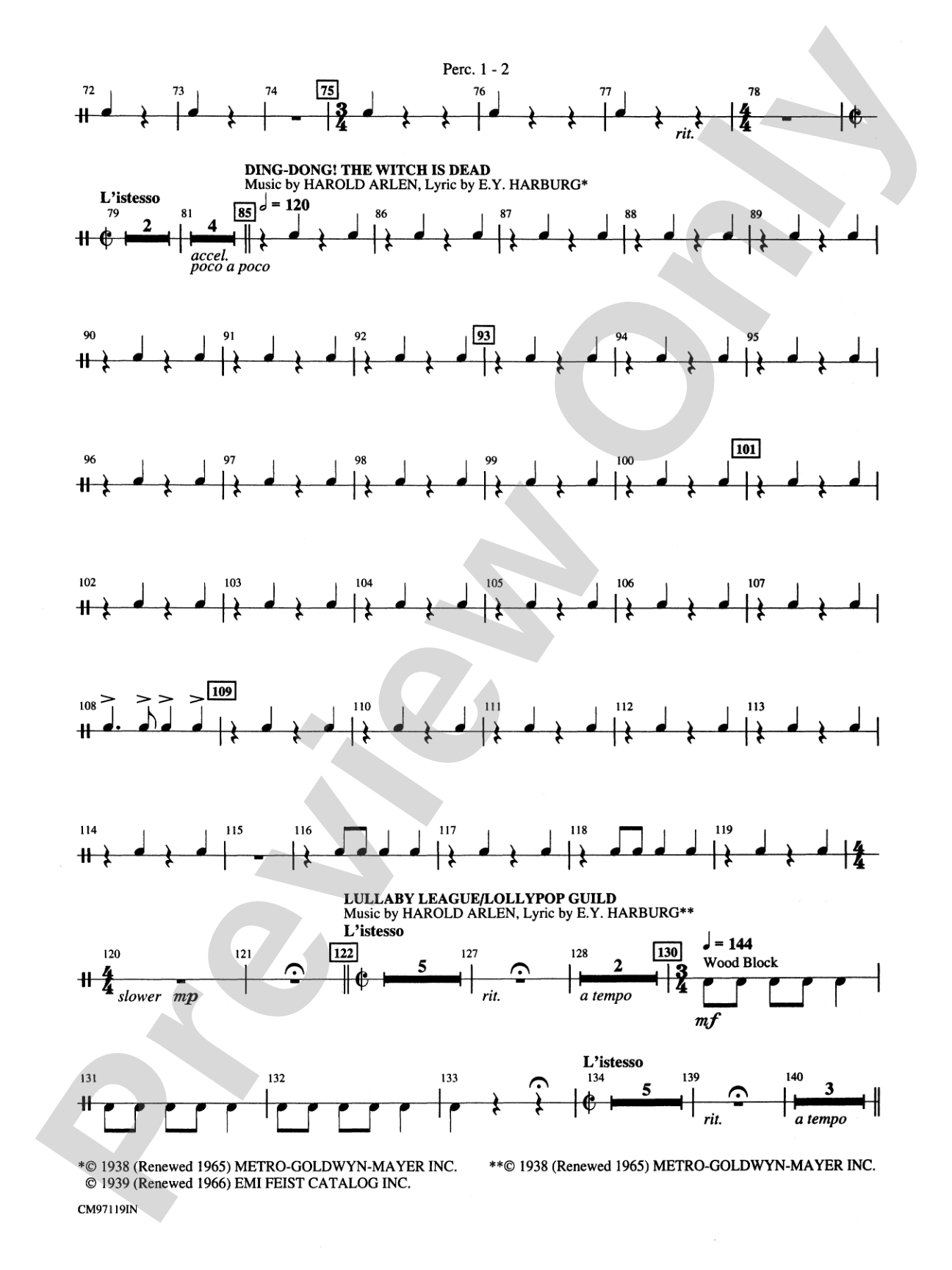 The Wizard of Oz -- Choral Revue: 1st Percussion: Choral Octavo Orchestration - Set of Parts