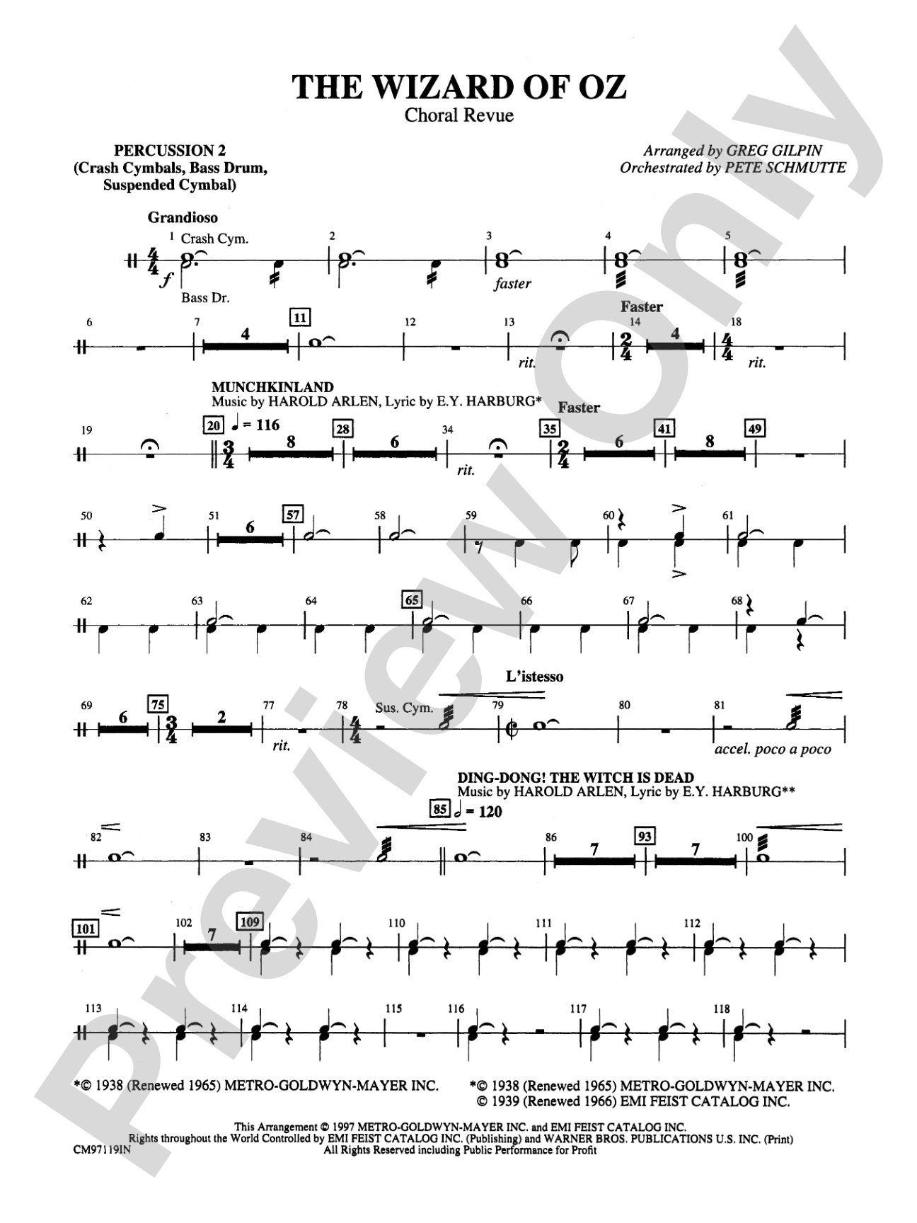 The Wizard of Oz -- Choral Revue: 2nd Percussion: Choral Octavo Orchestration - Set of Parts