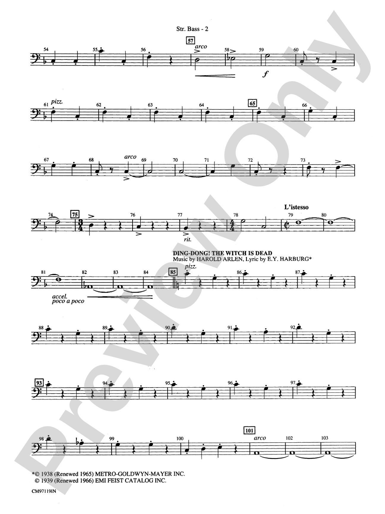 The Wizard of Oz -- Choral Revue: String Bass: Choral Octavo Orchestration - Set of Parts