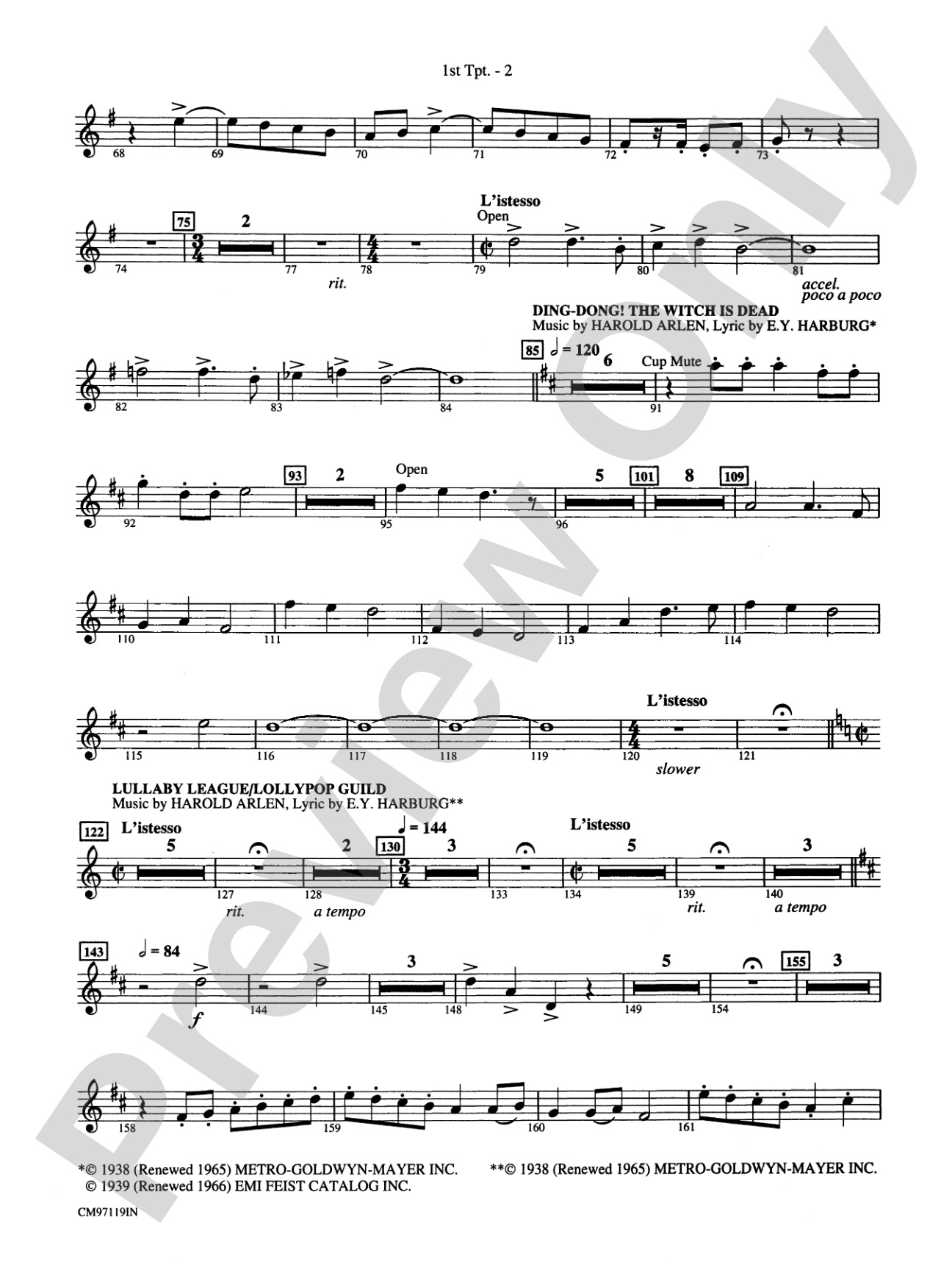 The Wizard of Oz -- Choral Revue: 1st B-flat Trumpet: Choral Octavo Orchestration - Set of Parts
