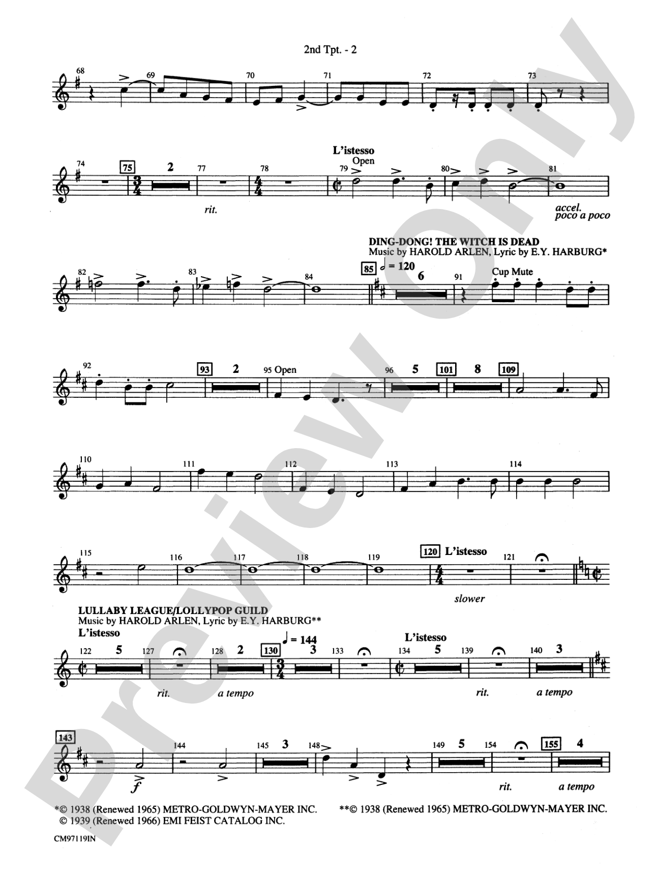 The Wizard of Oz -- Choral Revue: 2nd B-flat Trumpet: Choral Octavo Orchestration - Set of Parts