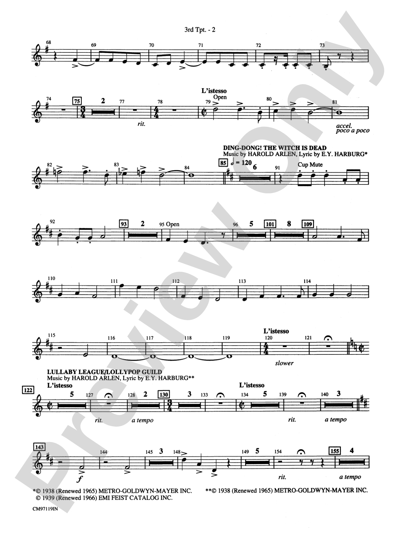 The Wizard of Oz -- Choral Revue: 3rd B-flat Trumpet: Choral Octavo Orchestration - Set of Parts